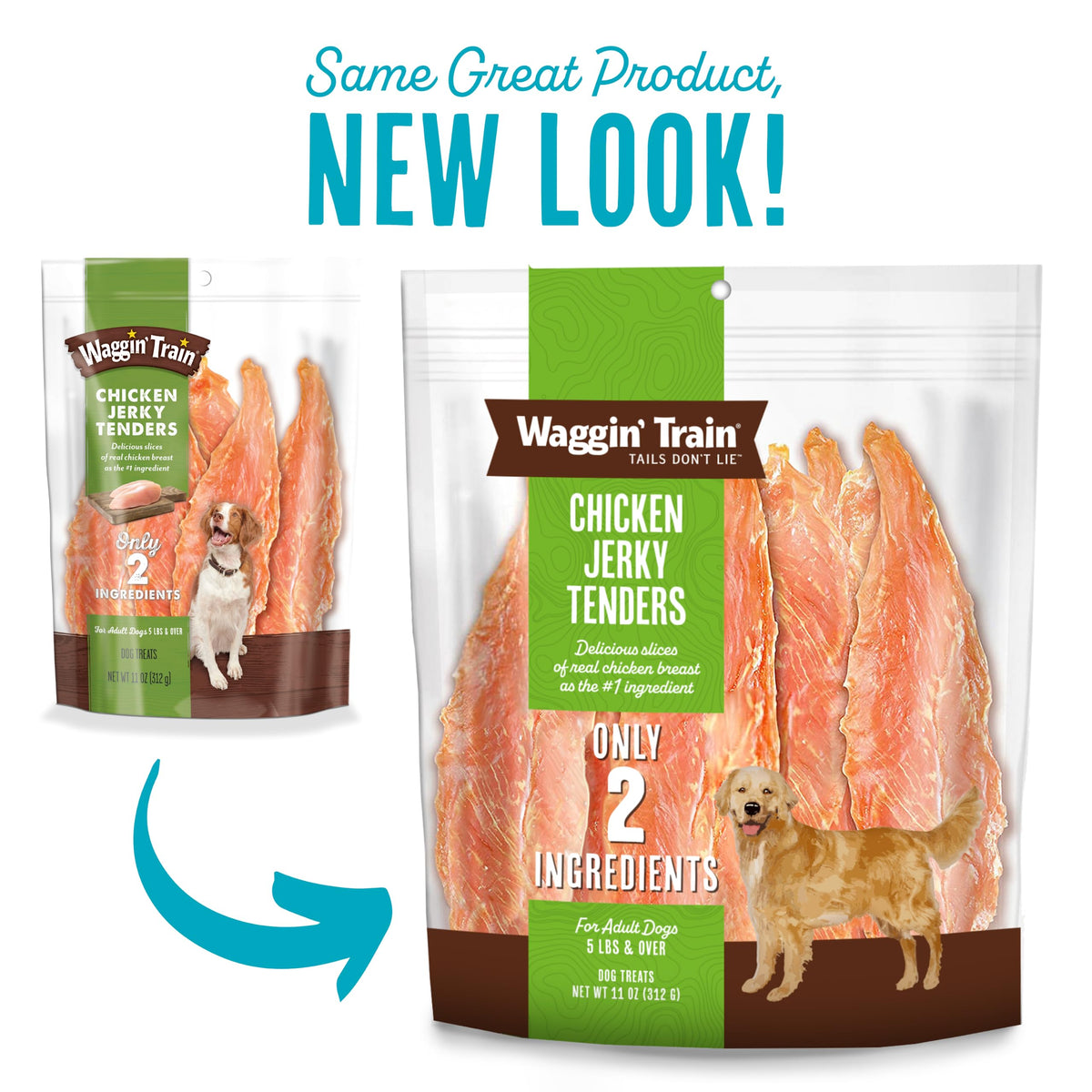 Waggin' Train Chicken Jerky Dog Treats, Made with 100% Real Chicken Breasts, Only Two All-Natural Ingredients, Great High Protein Dog Treat, Easily Digestible for Big or Small Dogs, 30 oz. Pouch