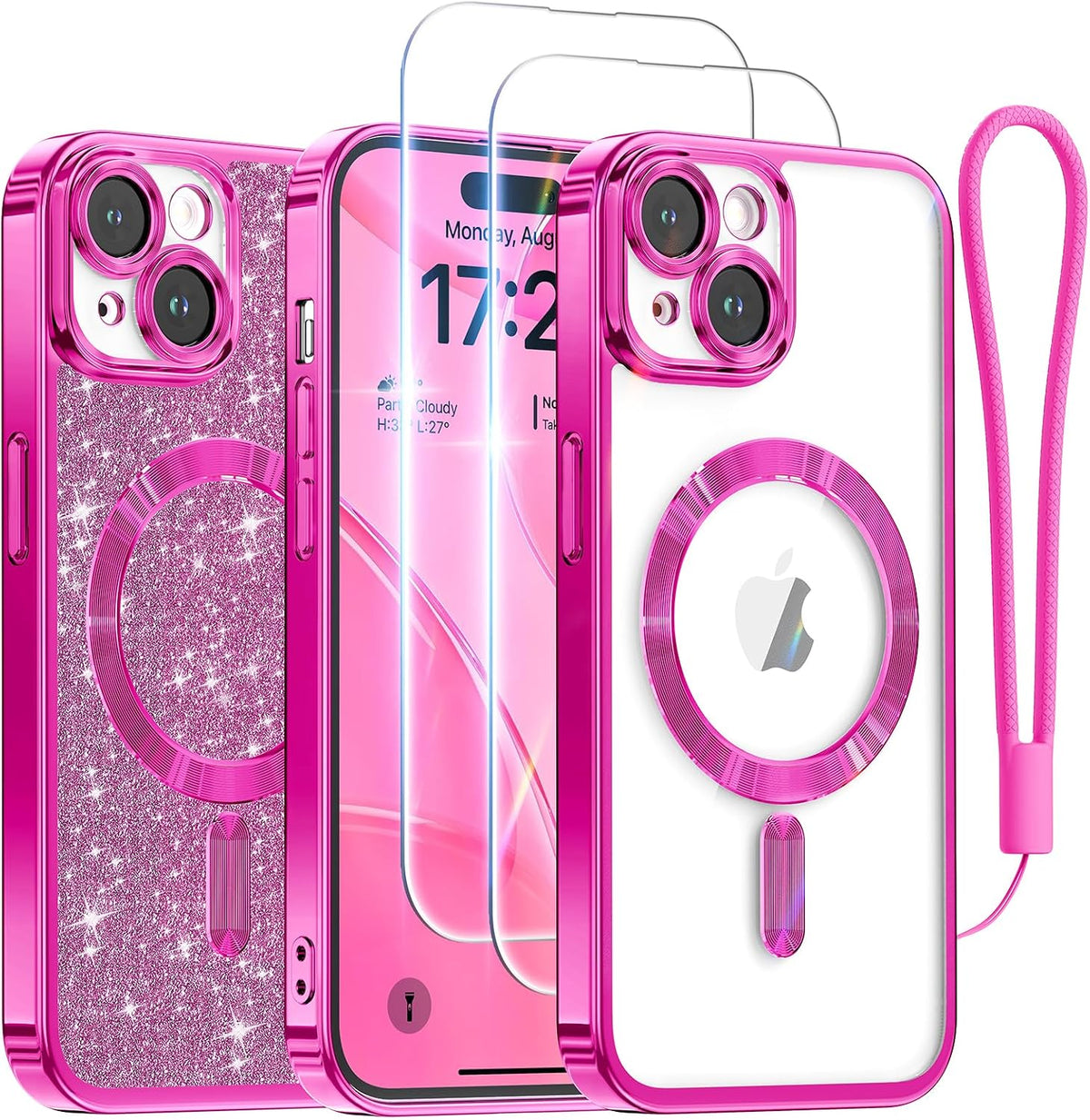 Meifigno for iPhone 16 Plus Case + HD & Privacy Tempered Glass, Hot Pink