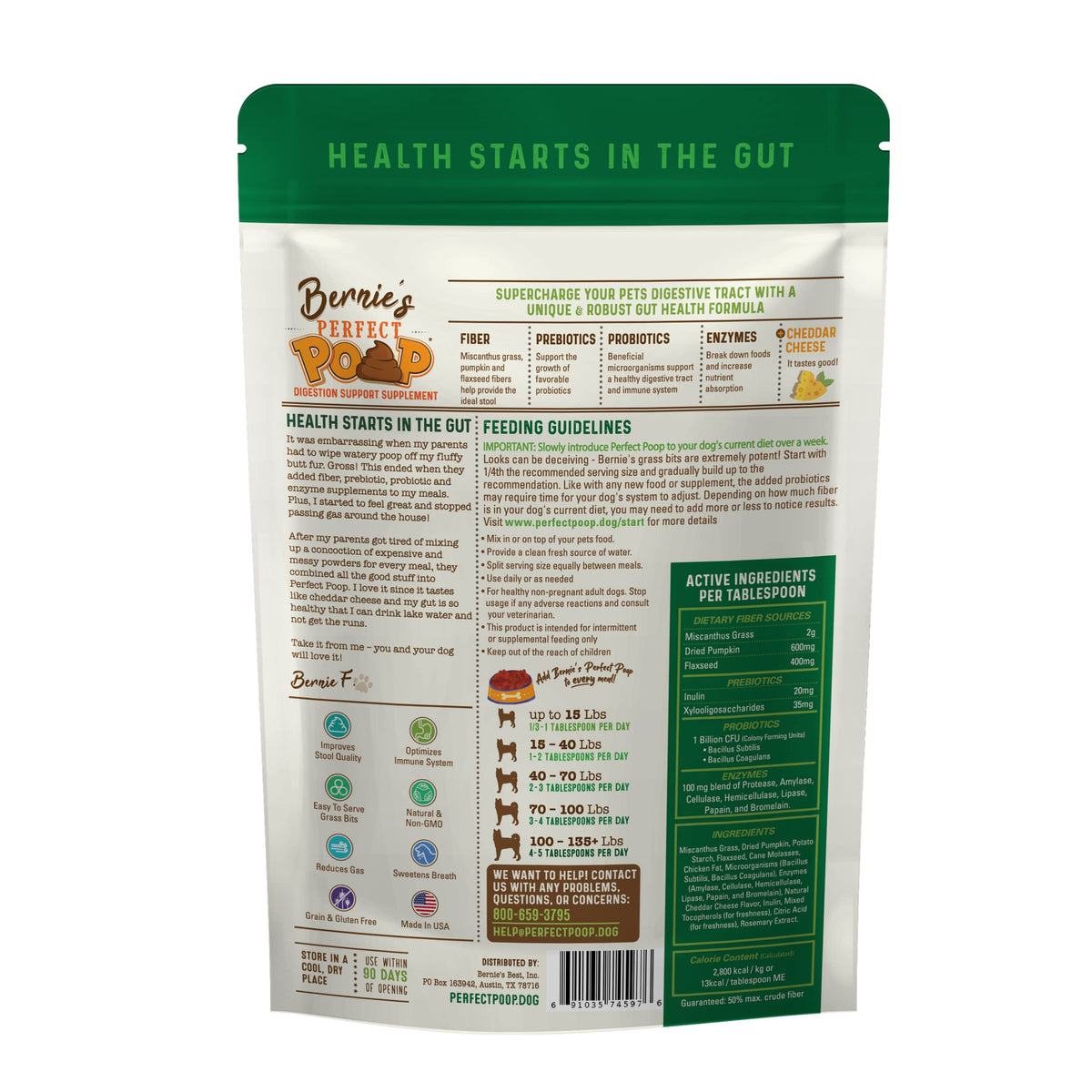 Perfect Poop Digestion & General Health Supplement for Dogs: Fiber, Prebiotics, Probiotics & Enzymes Relieve Digestive Conditions, Optimize Stool, and Improve Health (Cheddar Cheese, 12.8 oz)