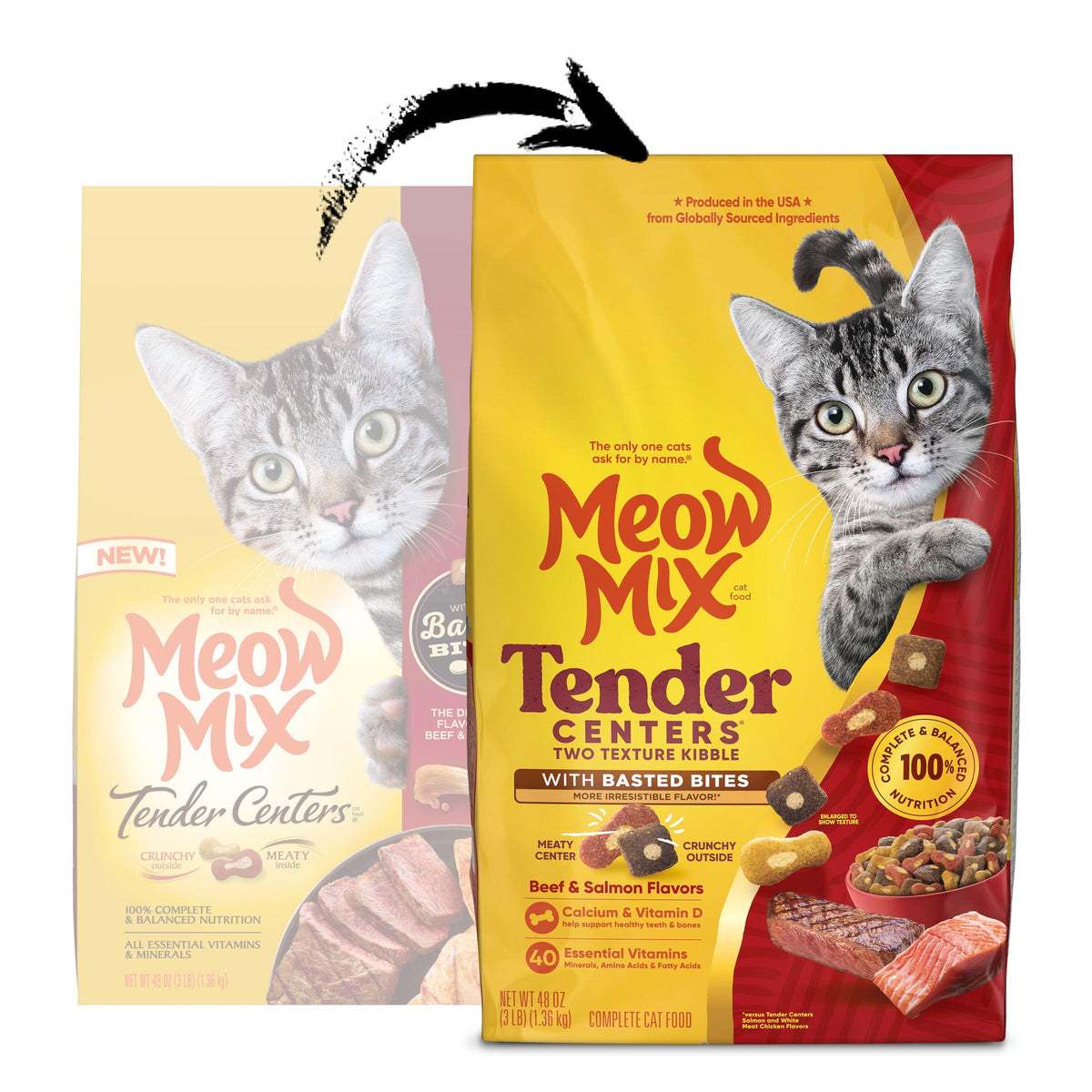 Meow Mix Tender Centers, Dry Cat Food, Salmon & Turkey Flavors, 4 Bags