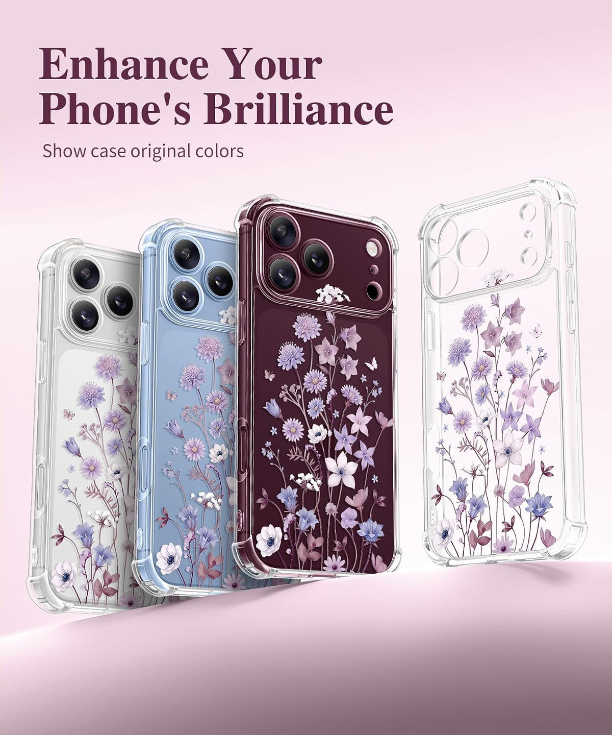 GVIEWIN for iPhone 17 Case Floral Clear Slim Women