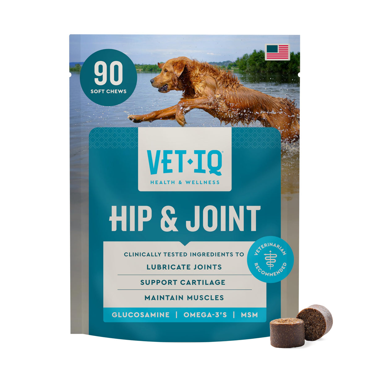 VetIQ Glucosamine Hip & Joint Chews for Dogs, MSM & Krill, 60 count