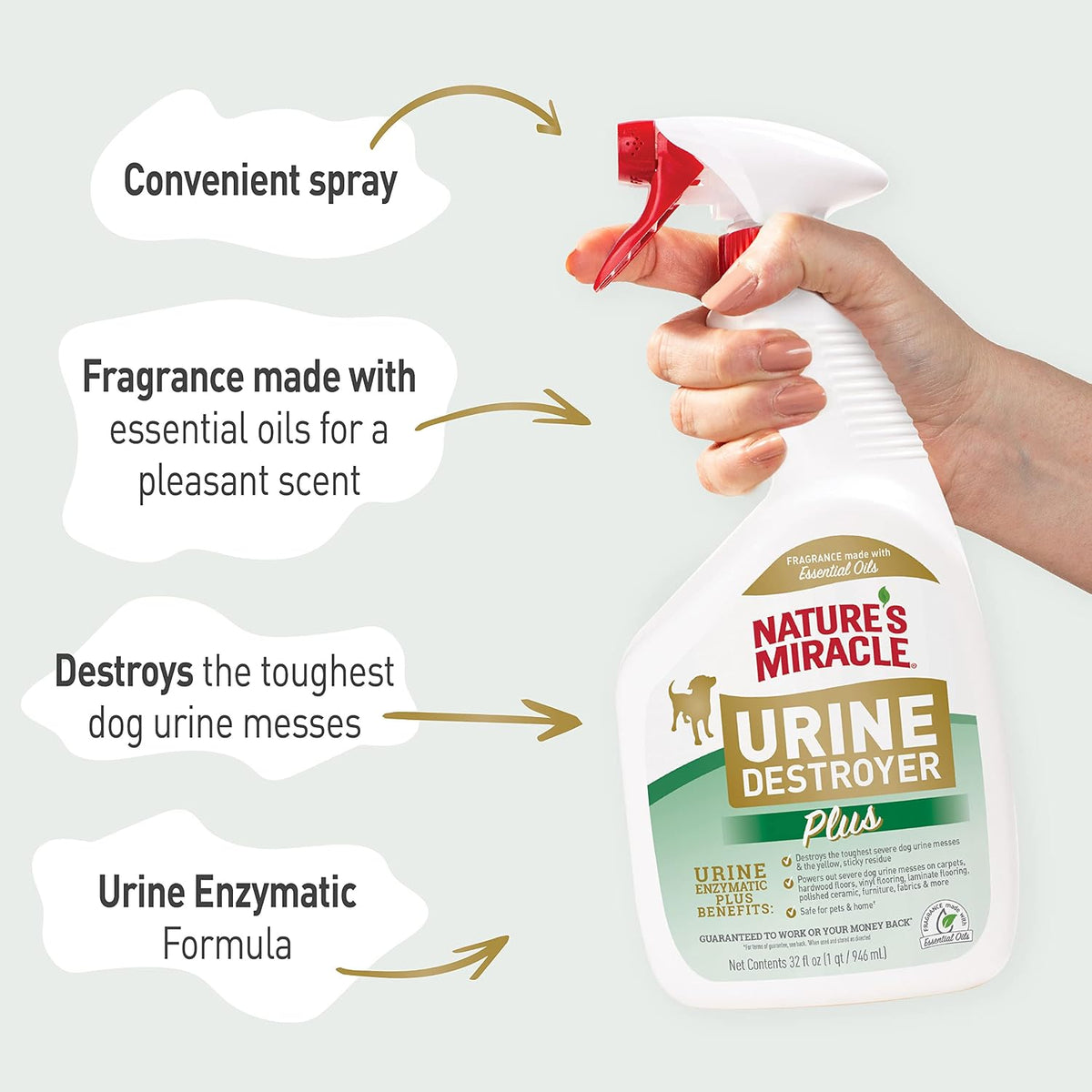 Nature's Miracle Dog Urine Destroyer Plus, Enzymatic Cleaner, 32 oz