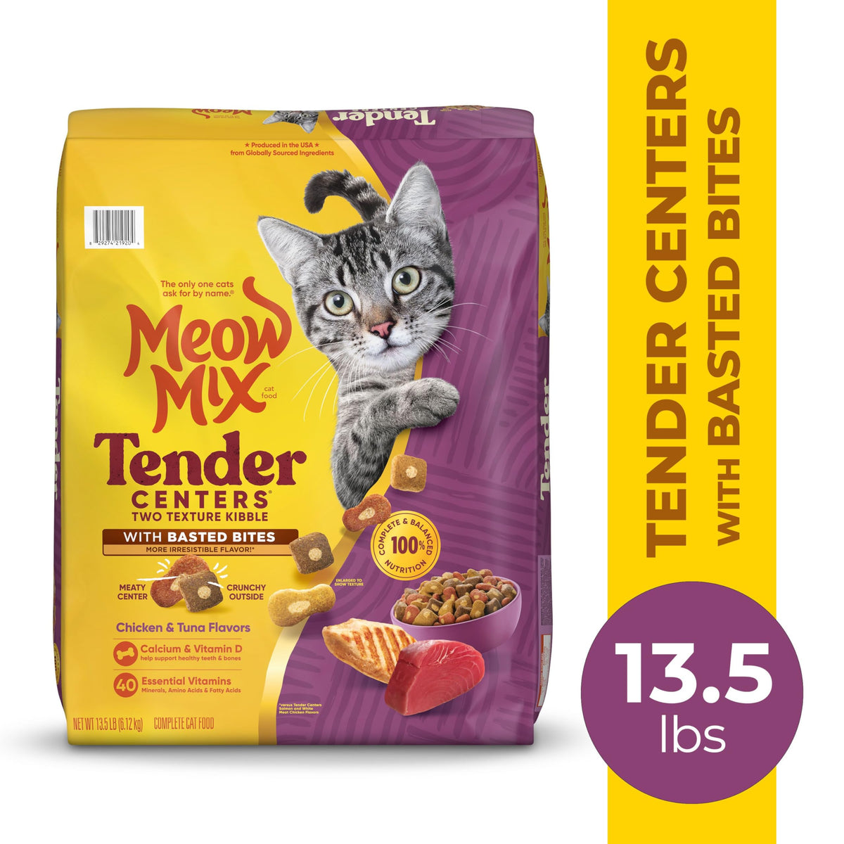 Meow Mix Tender Centers, Dry Cat Food, Salmon & Turkey Flavors, 4 Bags