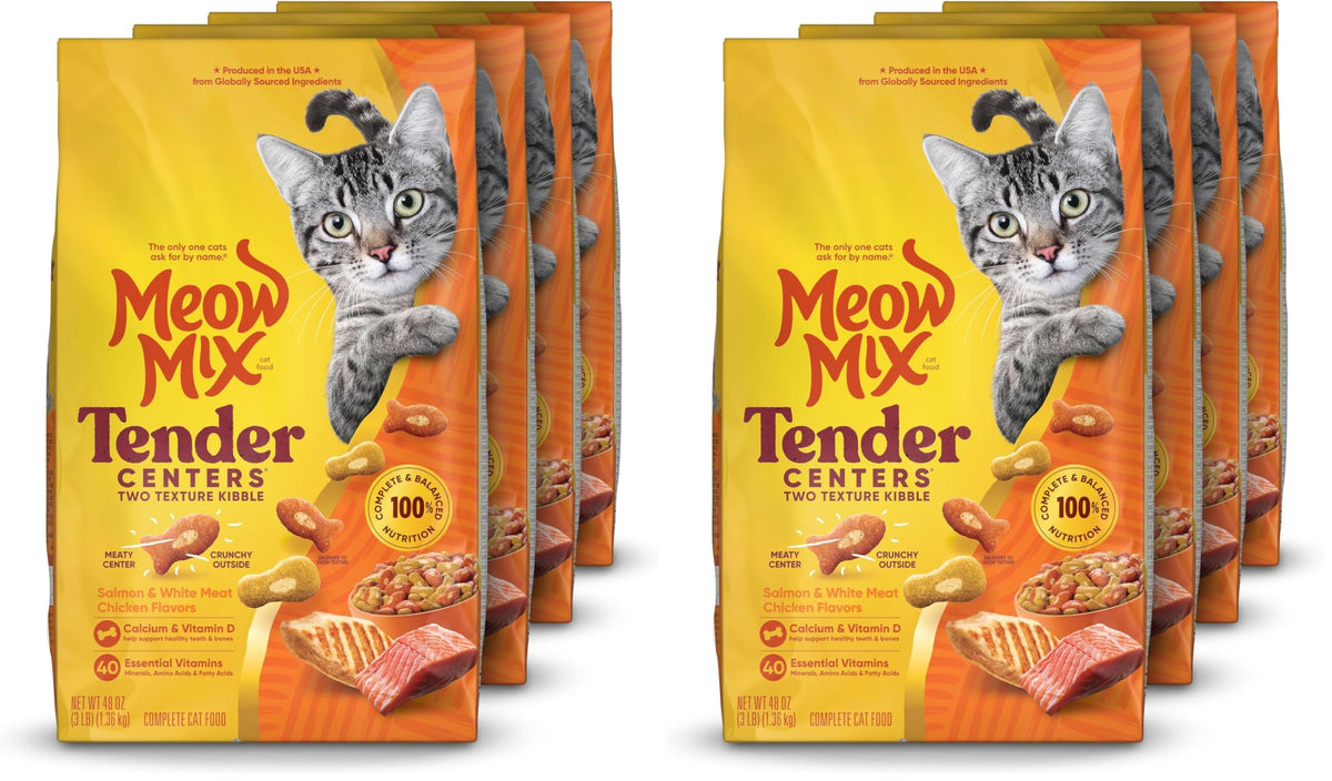 Meow Mix Tender Centers, Dry Cat Food, Salmon & Turkey Flavors, 4 Bags