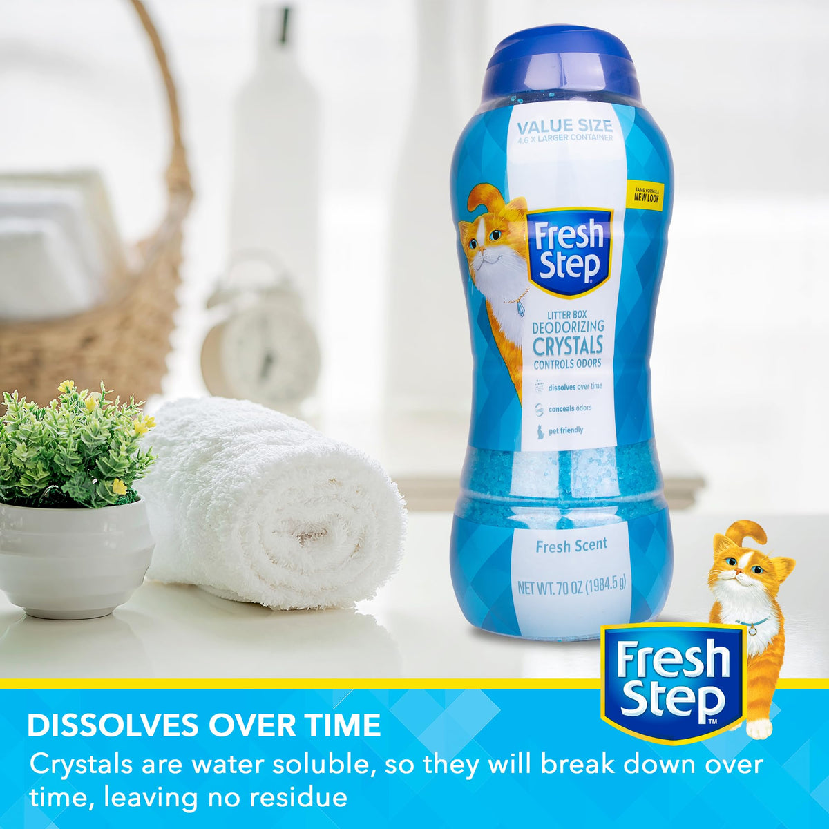 Fresh Step - Cat Litter Deodorizer, Litter Box Crystals, Fresh Scent, 15 oz