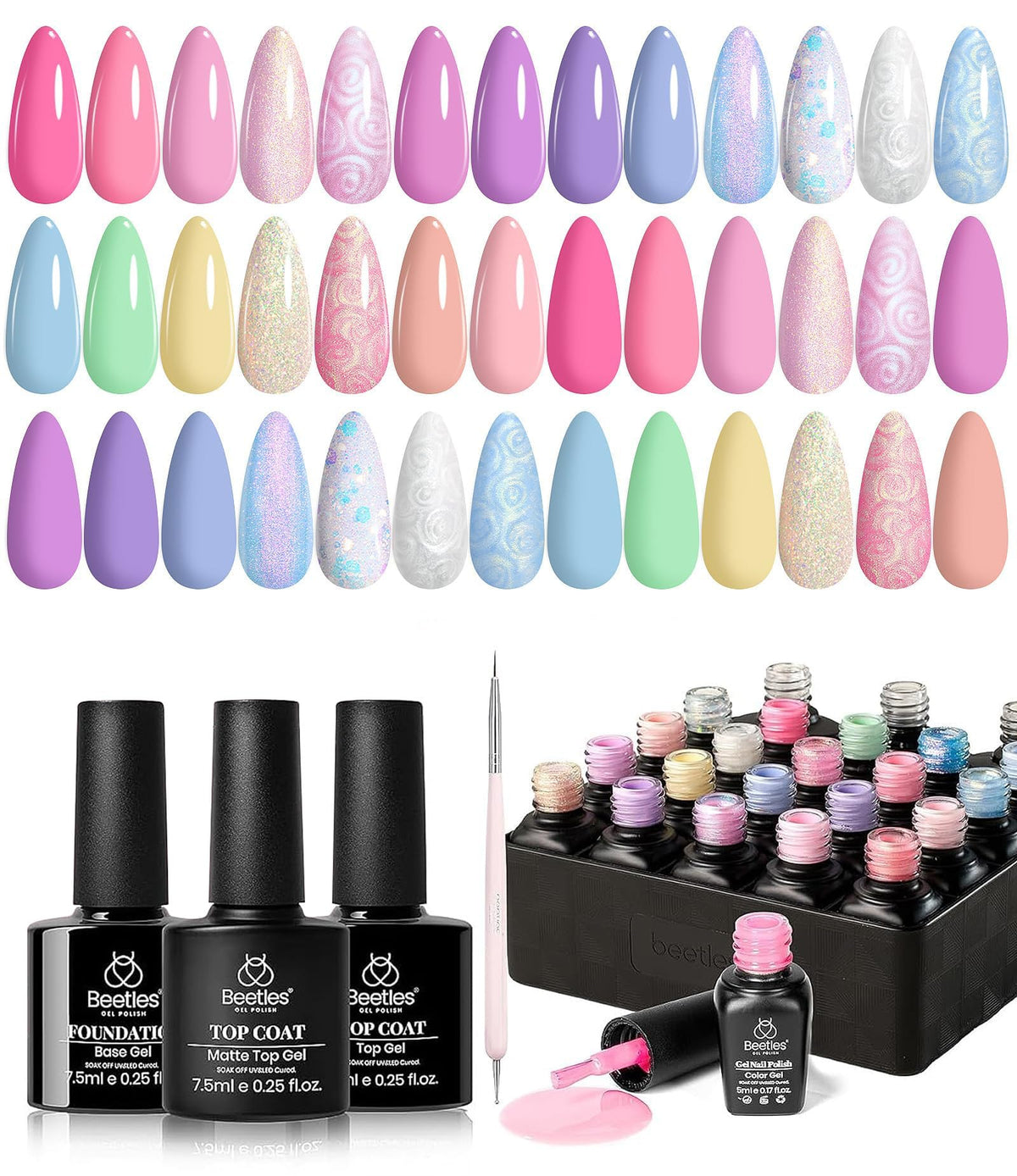 Beetles Gel Nail Polish Kit with U V Light - 80Pcs 55 Colors Gel Nail Kit