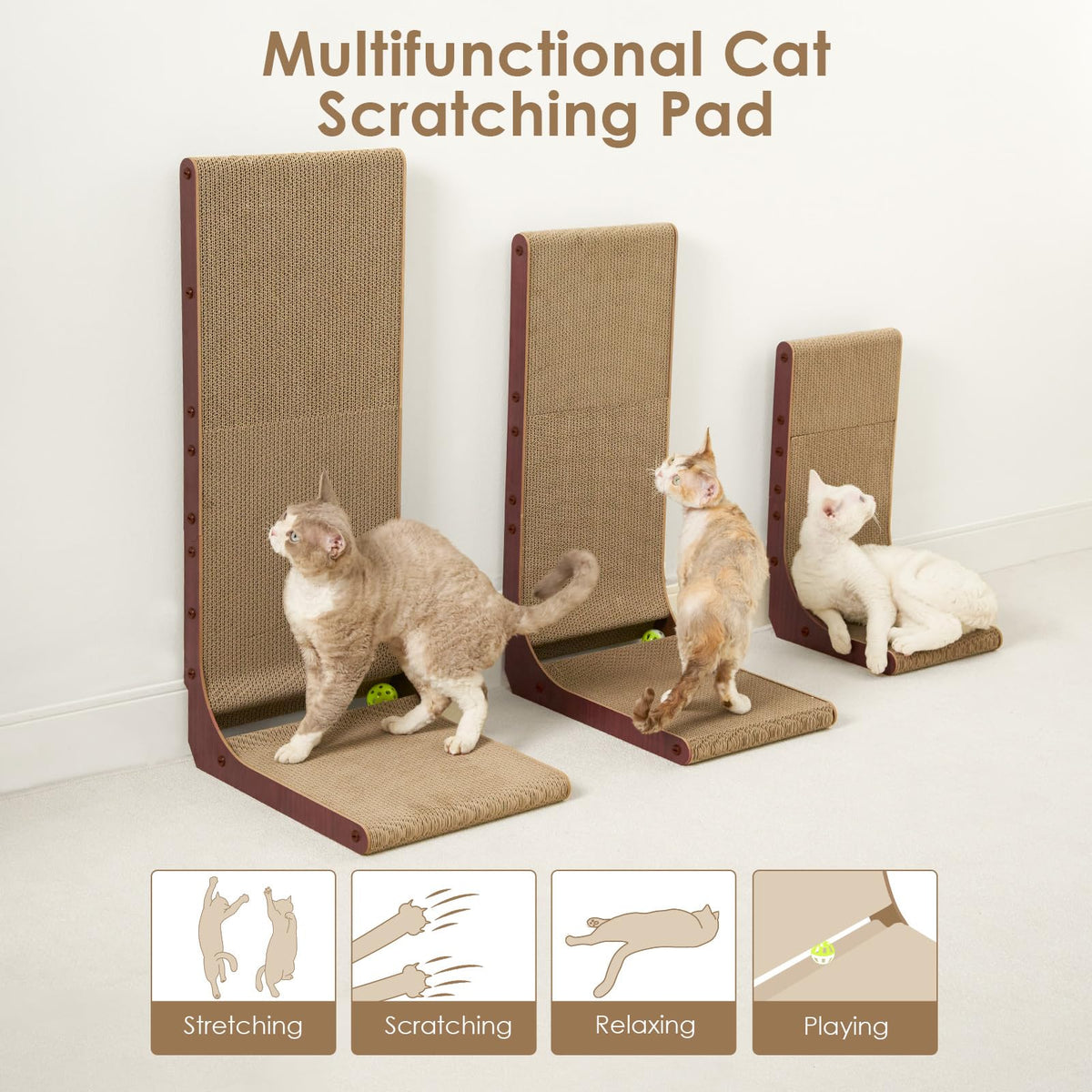 EHEYCIGA Cardboard Cat Scratcher for Indoor Cats, 26.8 Inch, Brown