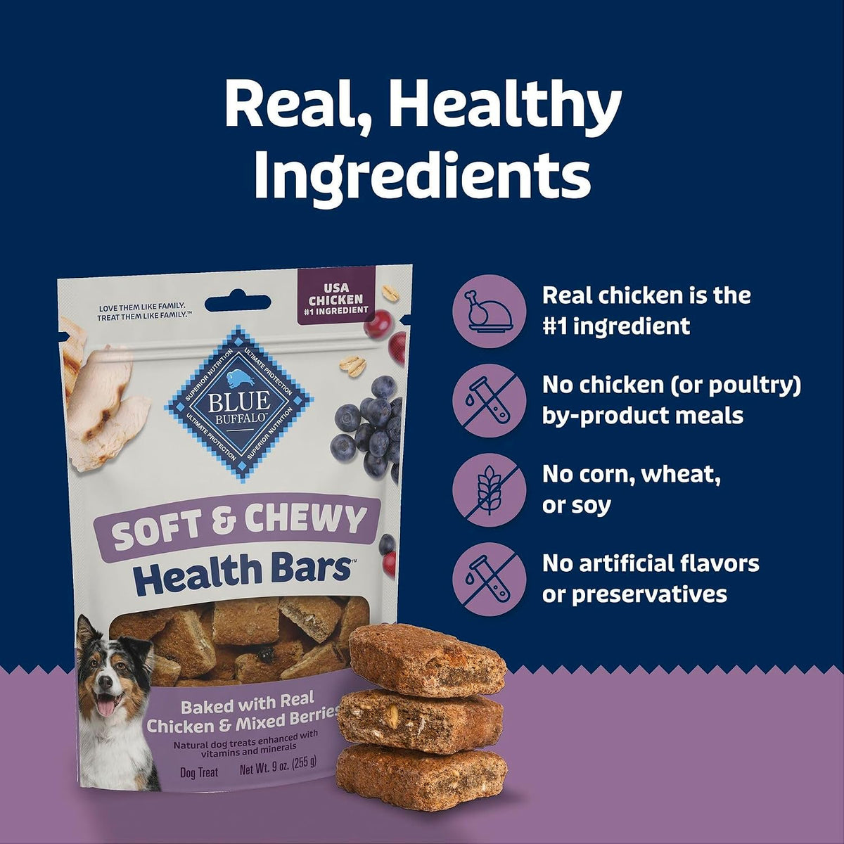 Blue Buffalo Health Bars Chicken & Mixed Berries Soft & Chewy Treats, 9 oz