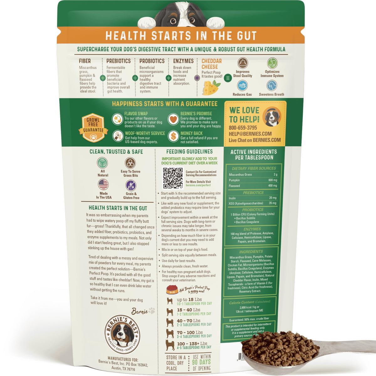Perfect Poop Digestion & General Health Supplement for Dogs: Fiber, Prebiotics, Probiotics & Enzymes Relieve Digestive Conditions, Optimize Stool, and Improve Health (Cheddar Cheese, 12.8 oz)