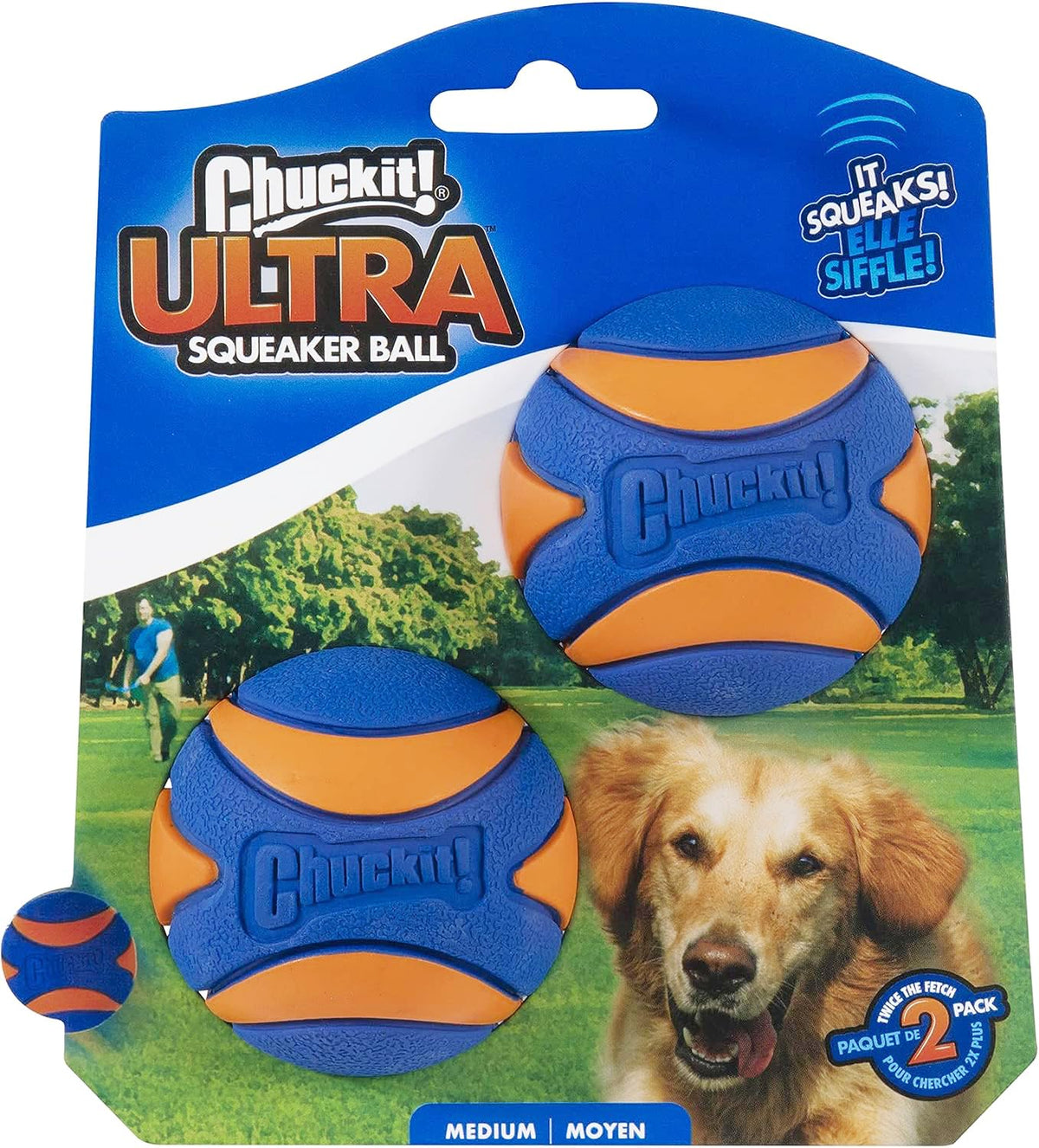 Chuckit! Ultra Squeaker Balls for Dogs, Floating Water Pet Toys, Durable Rubber Pet Toy, Bouncy Squeaky Fetch Balls for Dogs, Medium (2.5") 2 Count (Pack of 12)