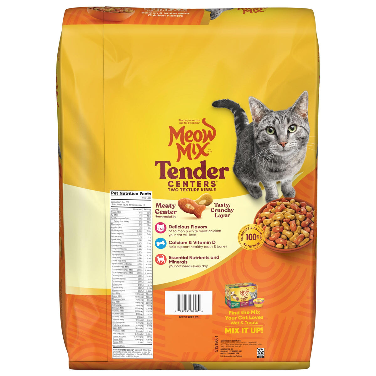 Meow Mix Tender Centers, Dry Cat Food, Salmon & Turkey Flavors, 4 Bags