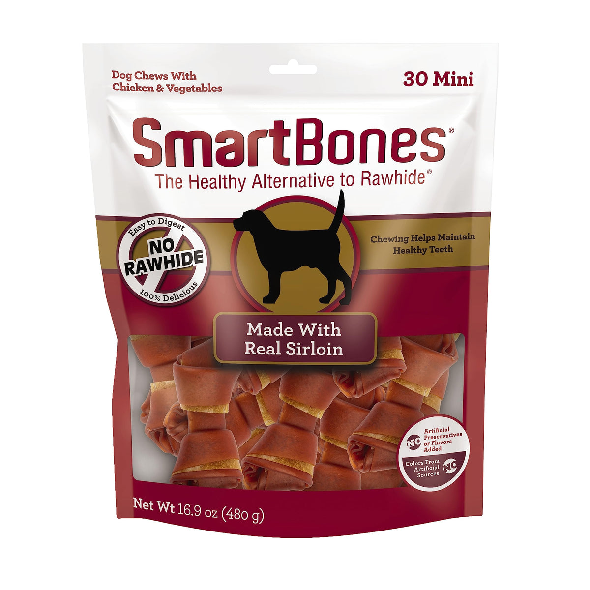 SmartBones Mini Bones Rawhide-Free Dog Treat, Real Peanut Butter, 24 Count