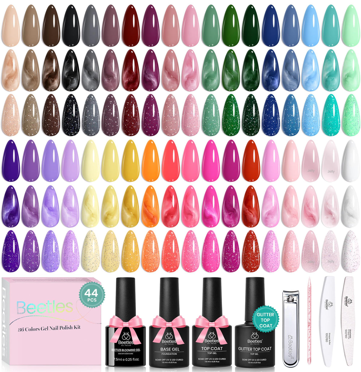 Beetles Gel Nail Polish Kit with U V Light - 80Pcs 55 Colors Gel Nail Kit