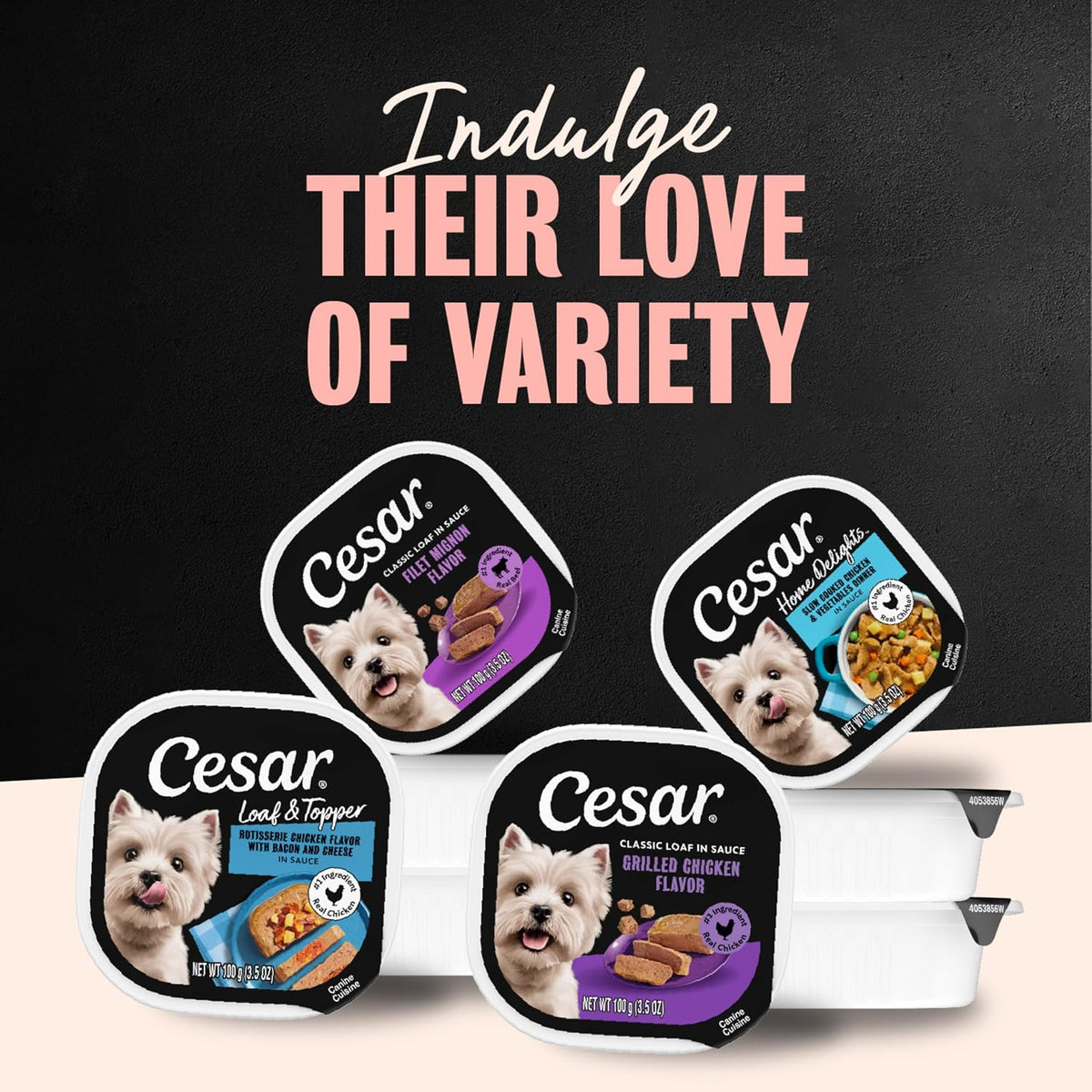 Cesar Wet Dog Food, Steak & Chicken Lovers Variety Pack, 3.5 oz, 36 count