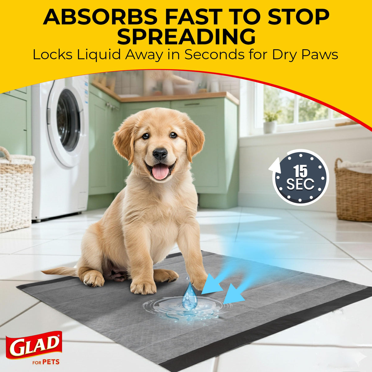 Glad for Pets, Activated Carbon, Large Puppy Pads, Dog Pee Pads, 150 Count