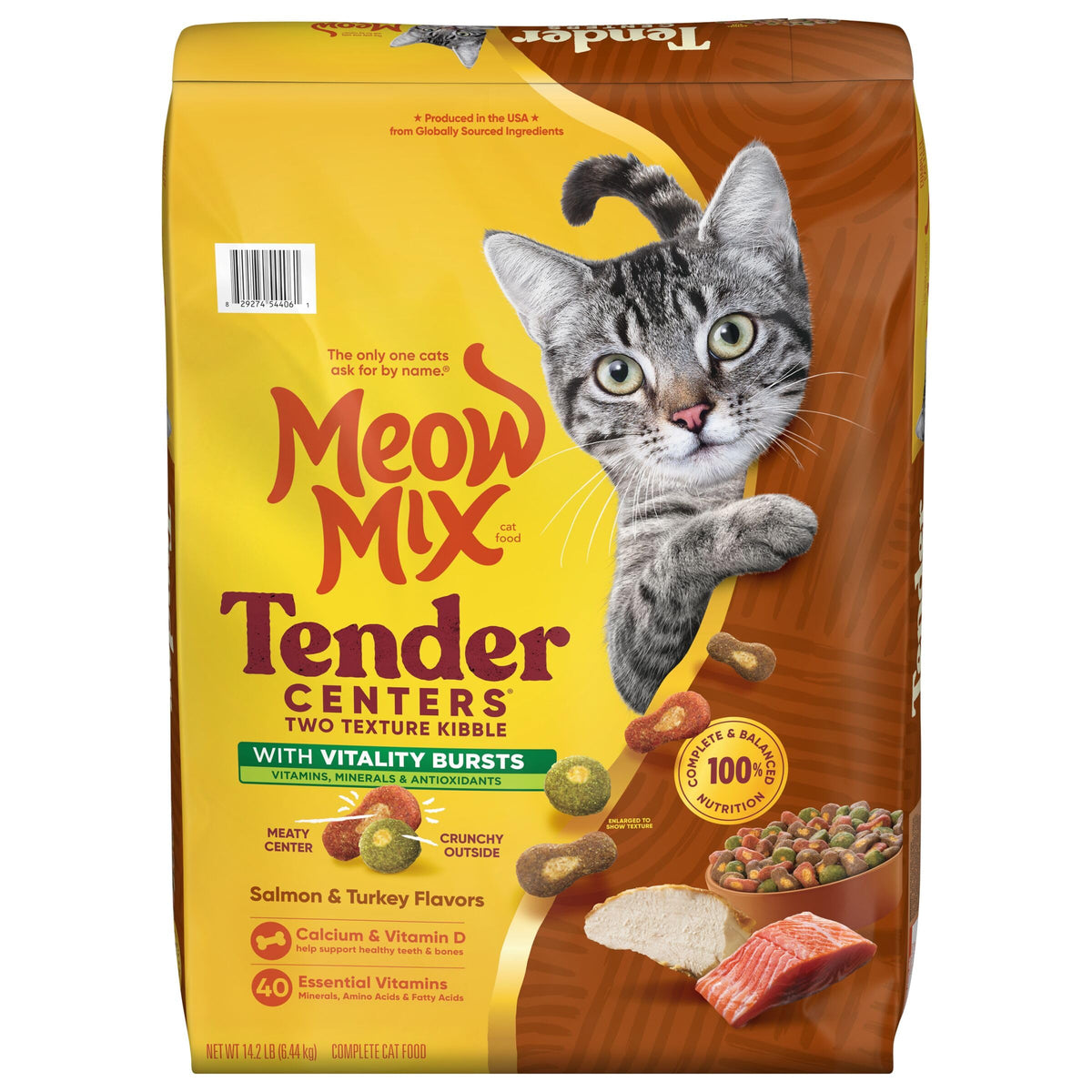 Meow Mix Tender Centers, Dry Cat Food, Salmon & Turkey Flavors, 4 Bags