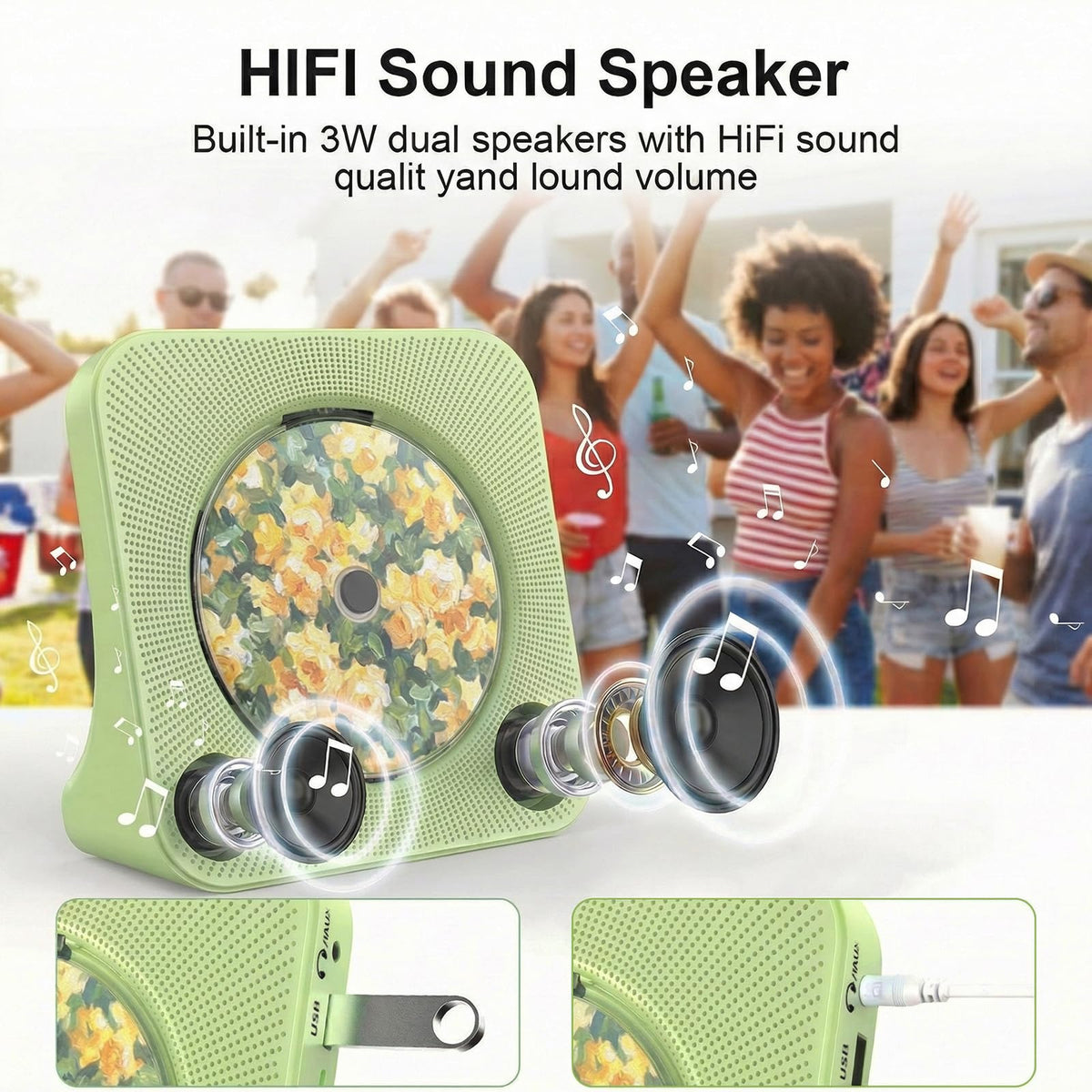 Portable CD Player with Bluetooth, Gueray Desktop CD Players for Home, Bulit-in Double HiFi Speakers, AUX&Headphone Jack, FM Radio Boombox with Remote Control, USB Port,LCD Display (White)
