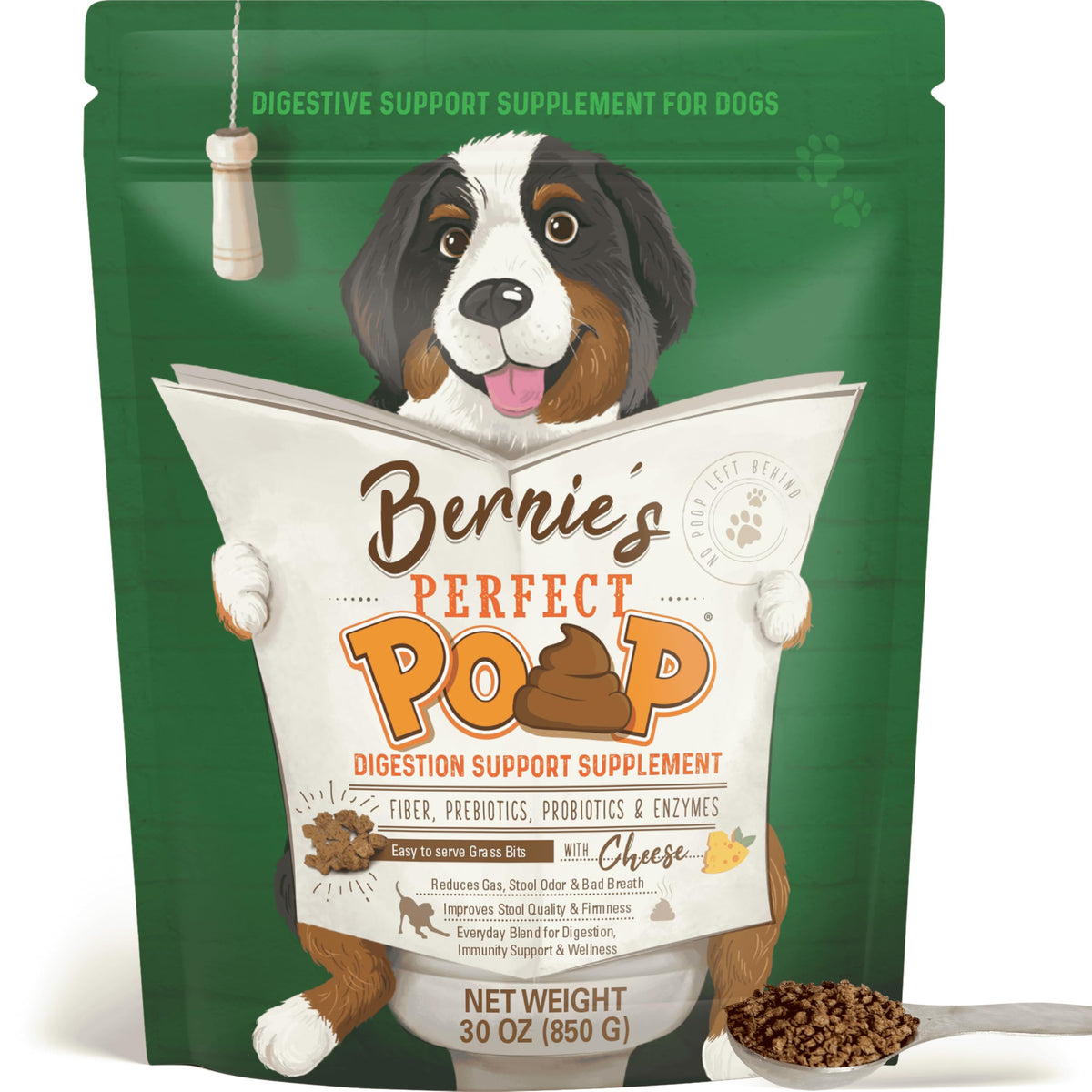 Perfect Poop Digestion & General Health Supplement for Dogs: Fiber, Prebiotics, Probiotics & Enzymes Relieve Digestive Conditions, Optimize Stool, and Improve Health (Cheddar Cheese, 12.8 oz)