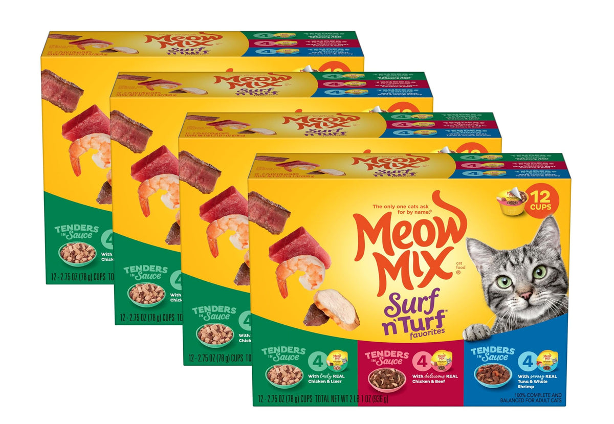 Meow Mix Poultry & Beef Favorites, Wet Food Variety Pack, 24 Cups