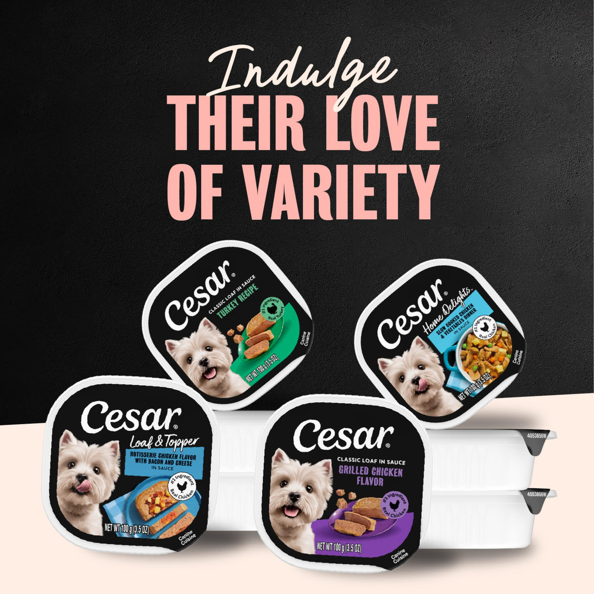 Cesar Wet Dog Food, Steak & Chicken Lovers Variety Pack, 3.5 oz, 36 count