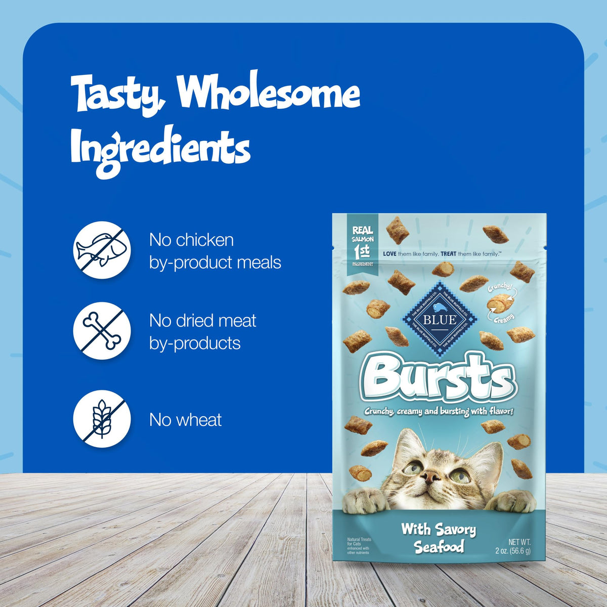Blue Buffalo Bursts Seafood Crunchy & Creamy Cat Treats, 2 oz, 6 ct