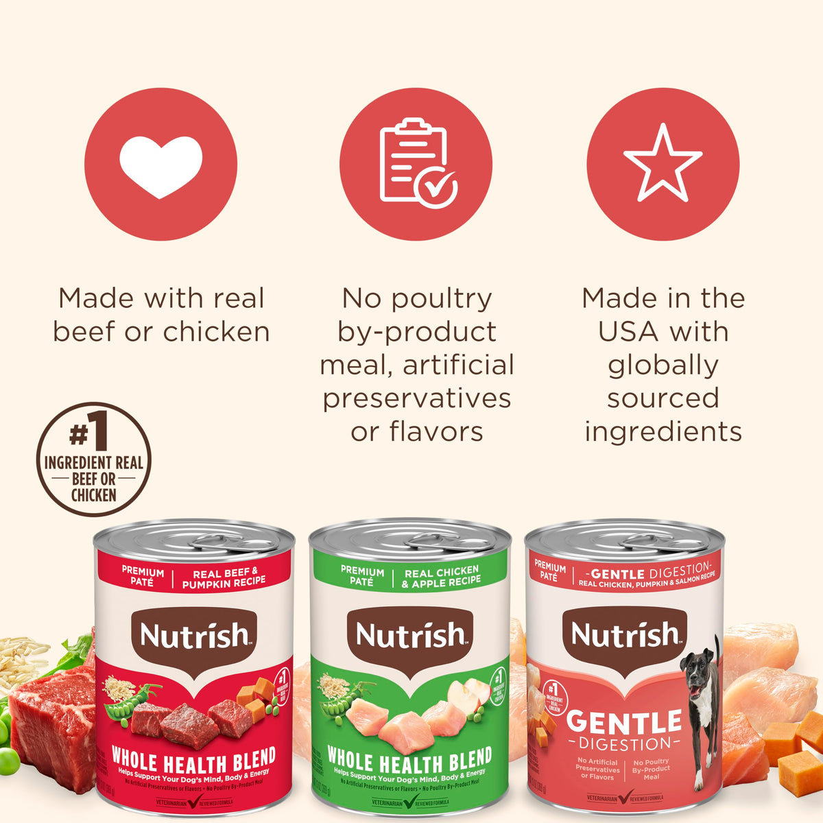 Nutrish Beef Paté Wet Dog Food, 13 oz. Can, 12 Pack (Rachael Ray)