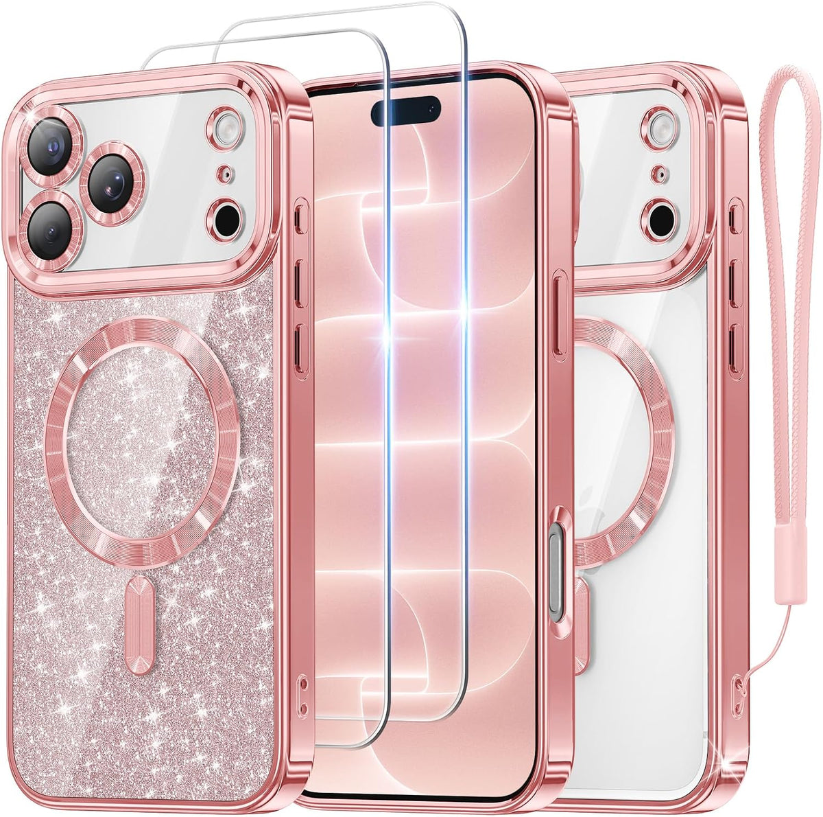Meifigno for iPhone 16 Plus Case + HD & Privacy Tempered Glass, Hot Pink