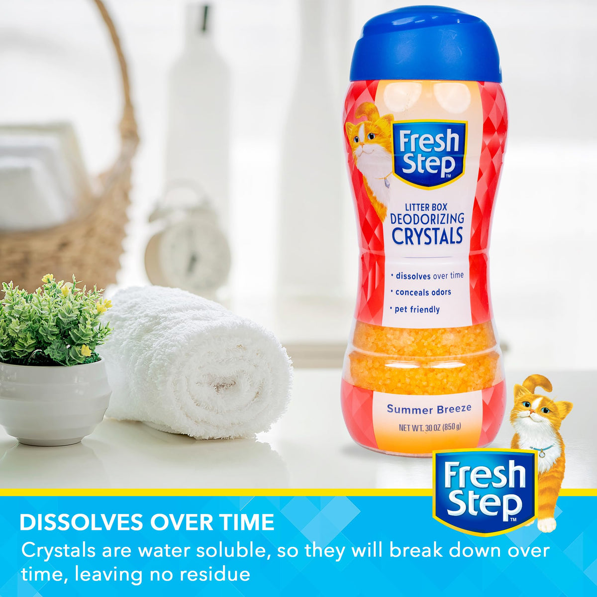 Fresh Step - Cat Litter Deodorizer, Litter Box Crystals, Fresh Scent, 15 oz