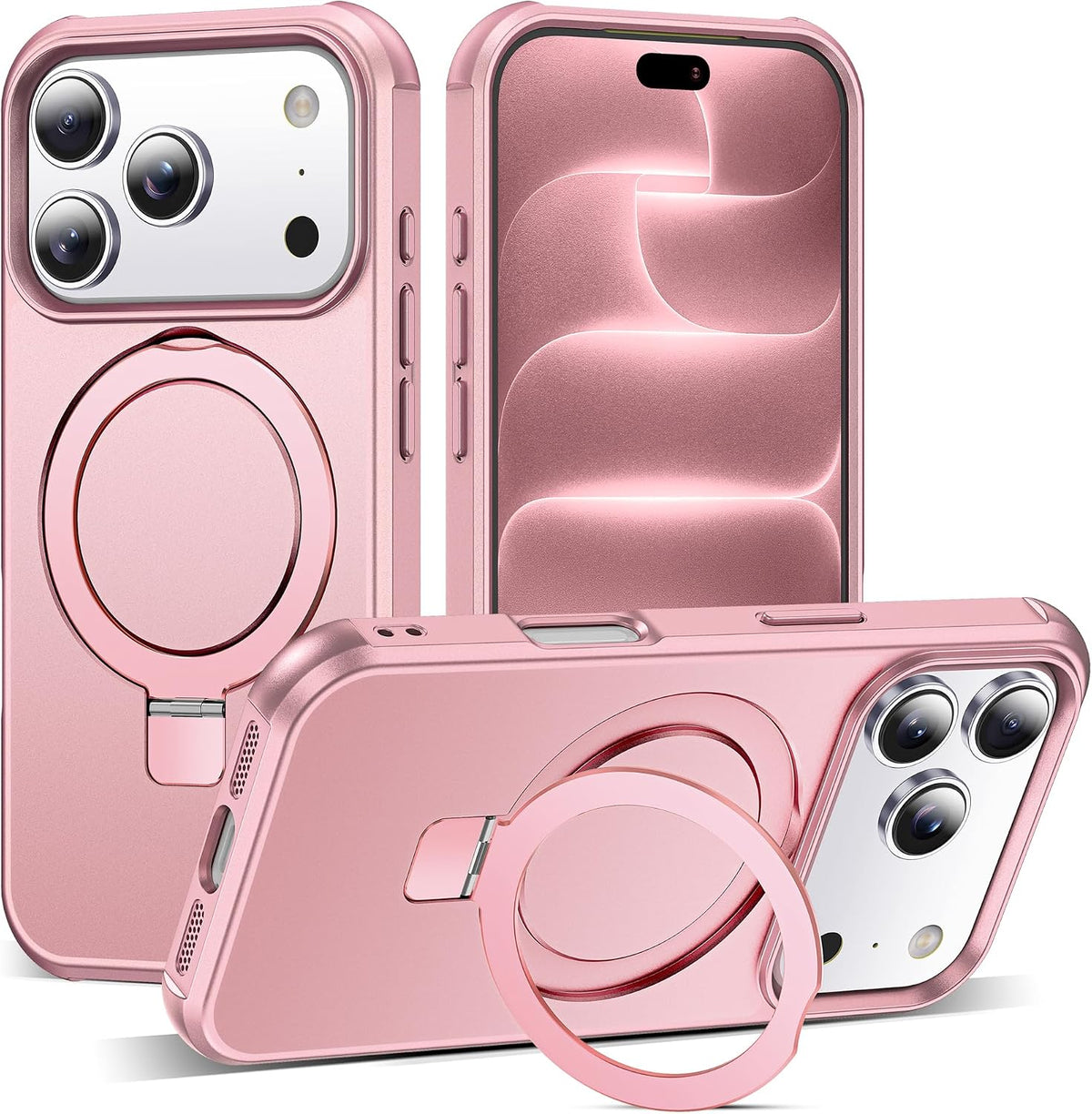 SKYLMW Compatible with iPhone 16 Pro Max Case with Stand,Rose