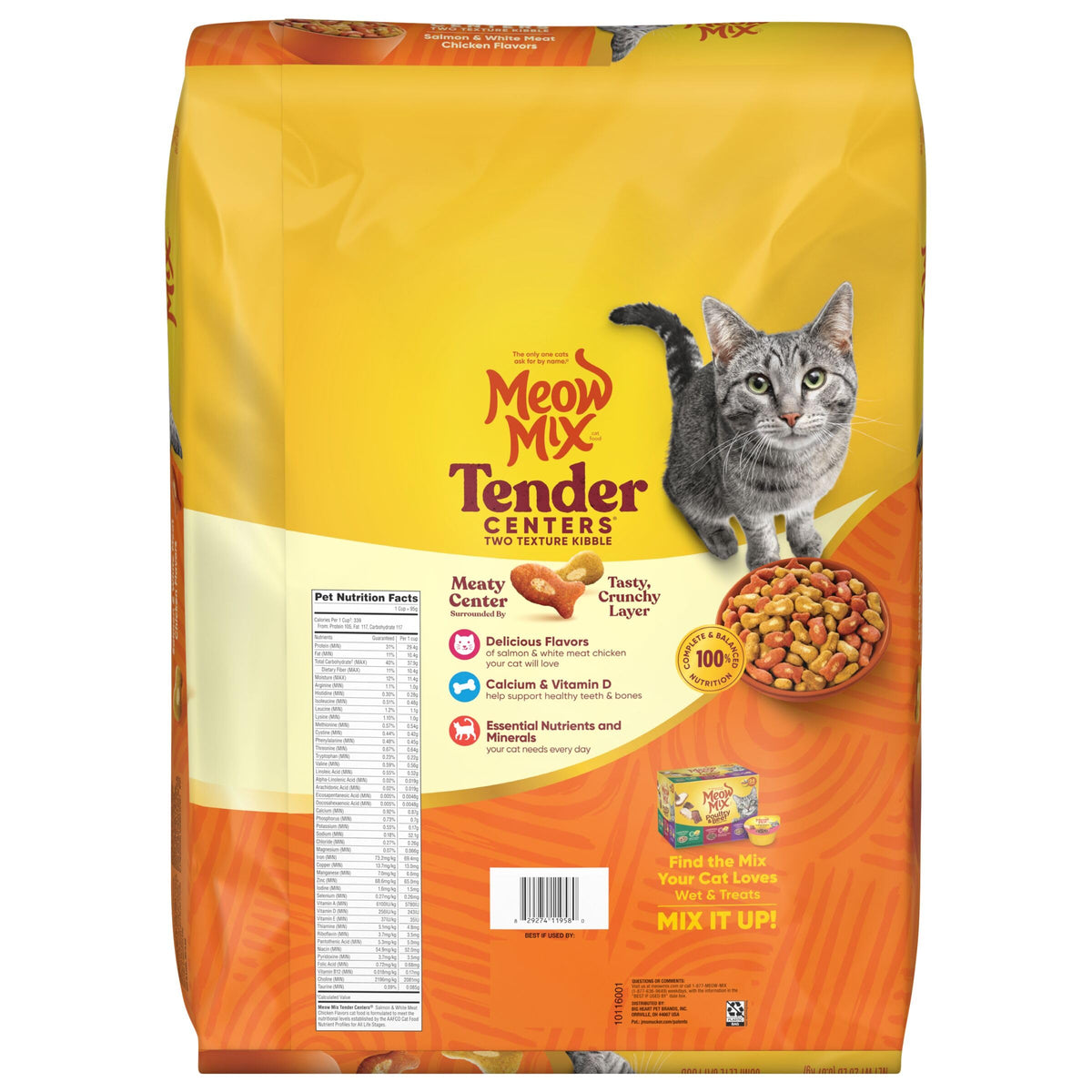 Meow Mix Tender Centers, Dry Cat Food, Salmon & Turkey Flavors, 4 Bags