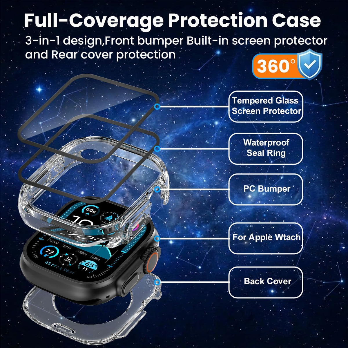 YIJDACASE 3 in 1 Waterproof Case for 41mm Apple Watch Series 9 8 7