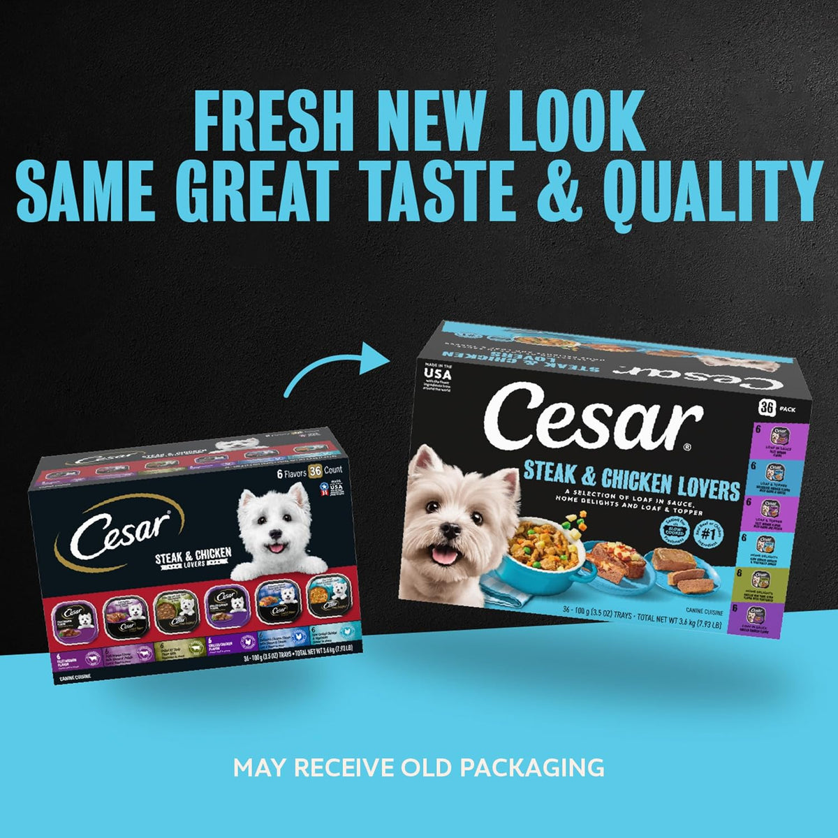 Cesar Wet Dog Food, Steak & Chicken Lovers Variety Pack, 3.5 oz, 36 count