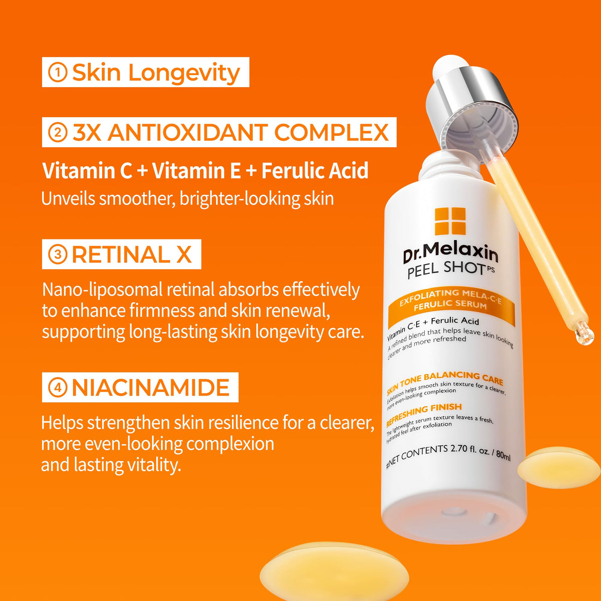 Dr.Melaxin Peel Shot Black Rice Exfoliating Ampoule, Face Exfoliator with AHA BHA Niacinamide Rice Bran Water, Blackhead Remover, Pore Minimizer, Glass Skin Serum, Korean Skin Care, 2.7 oz