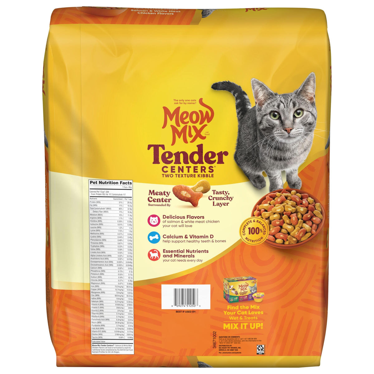 Meow Mix Tender Centers, Dry Cat Food, Salmon & Turkey Flavors, 4 Bags