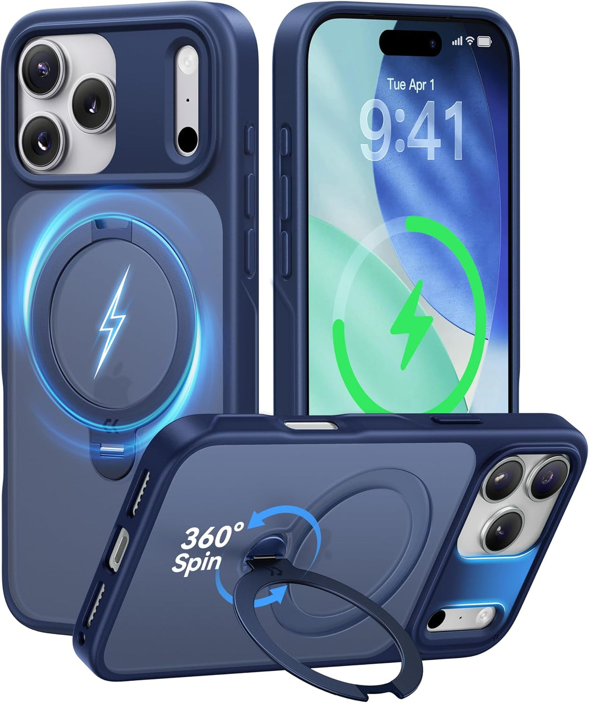CASEKOO Marine Blue for iPhone 17 Pro Max Case with Spin Magnetic Stand