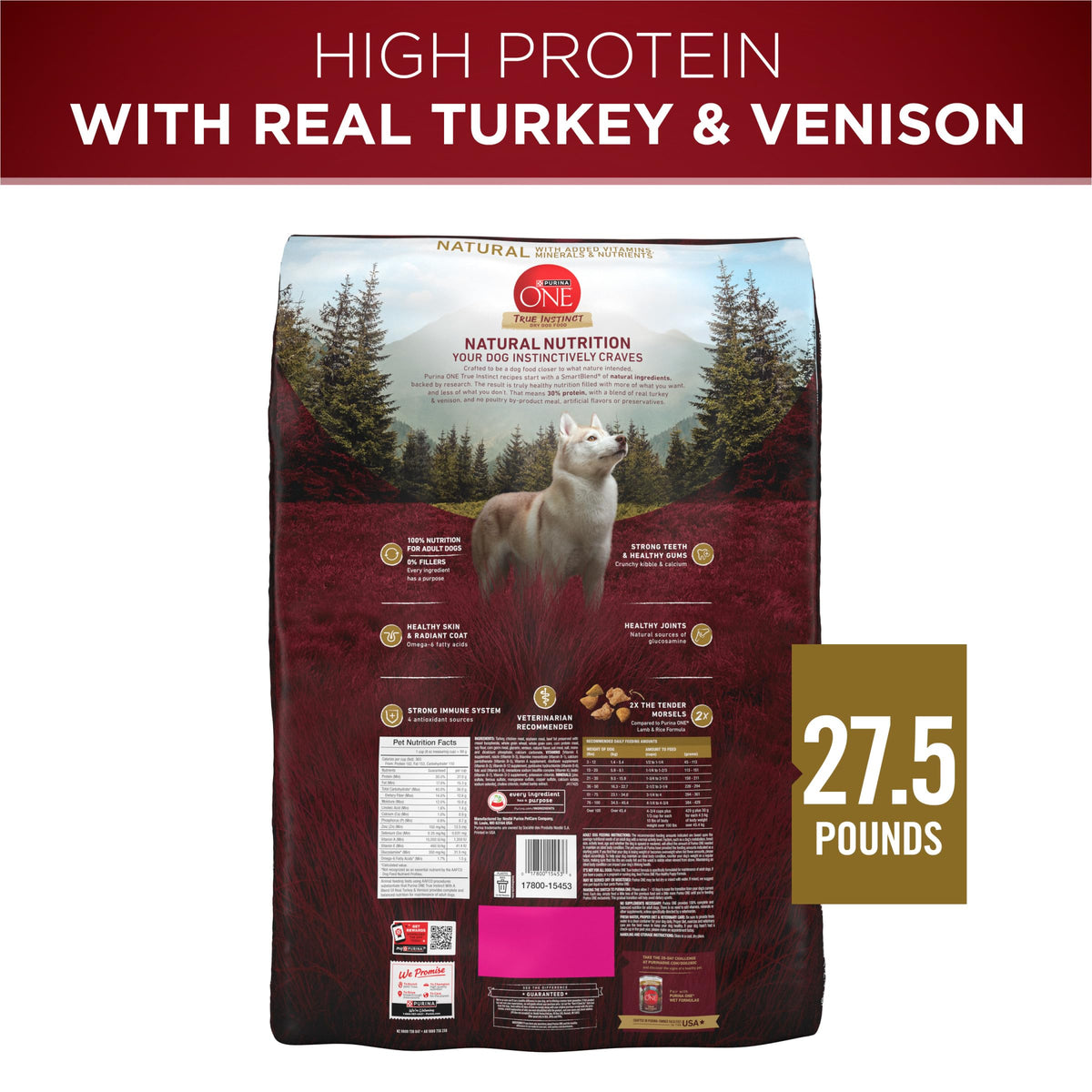 Purina ONE True Instinct Dry Dog Food, Real Turkey & Venison, 7.4 lb Bag