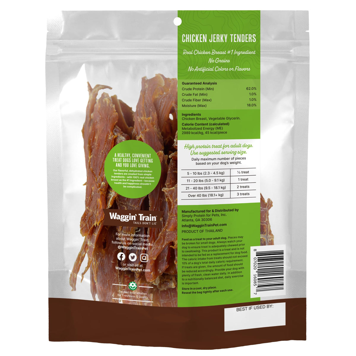 Waggin' Train Chicken Jerky Dog Treats, Made with 100% Real Chicken Breasts, Only Two All-Natural Ingredients, Great High Protein Dog Treat, Easily Digestible for Big or Small Dogs, 30 oz. Pouch