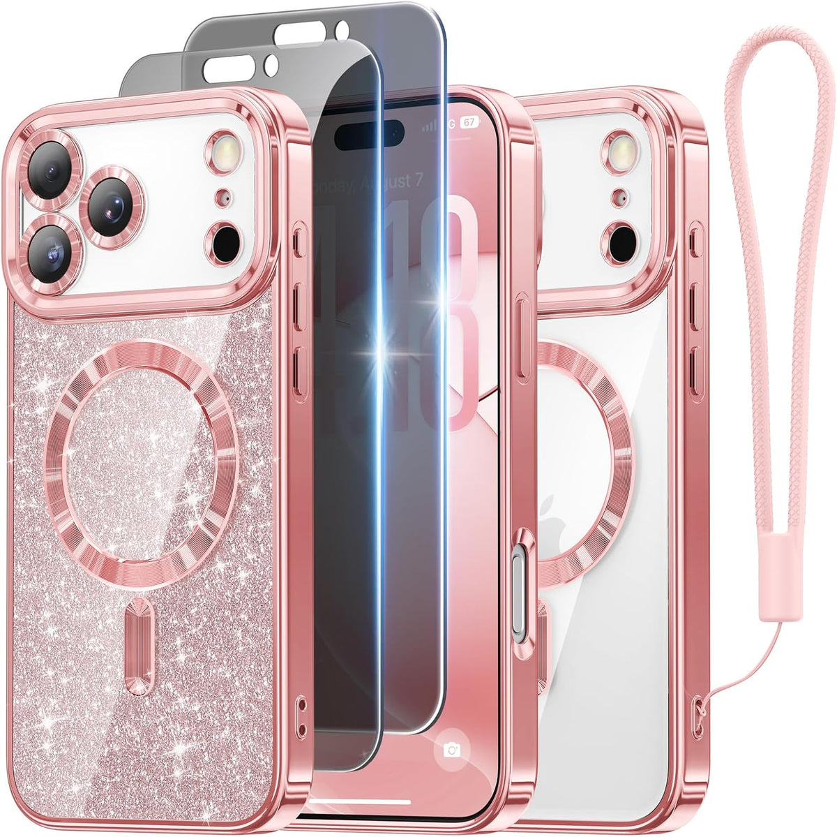 Meifigno for iPhone 16 Plus Case + HD & Privacy Tempered Glass, Hot Pink