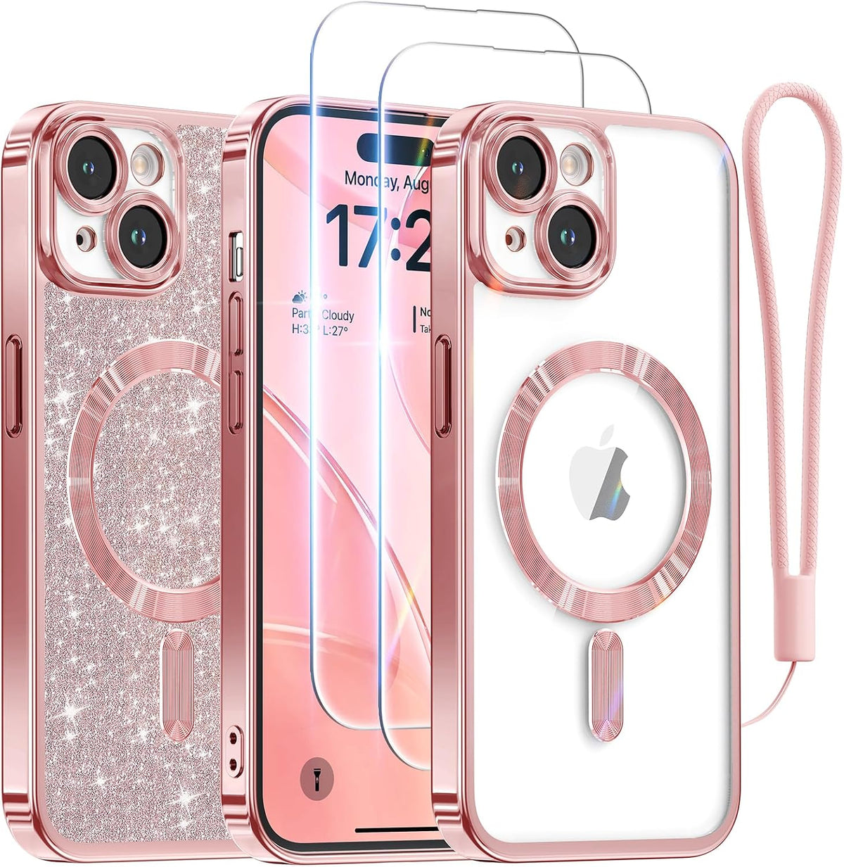 Meifigno for iPhone 16 Plus Case + HD & Privacy Tempered Glass, Hot Pink