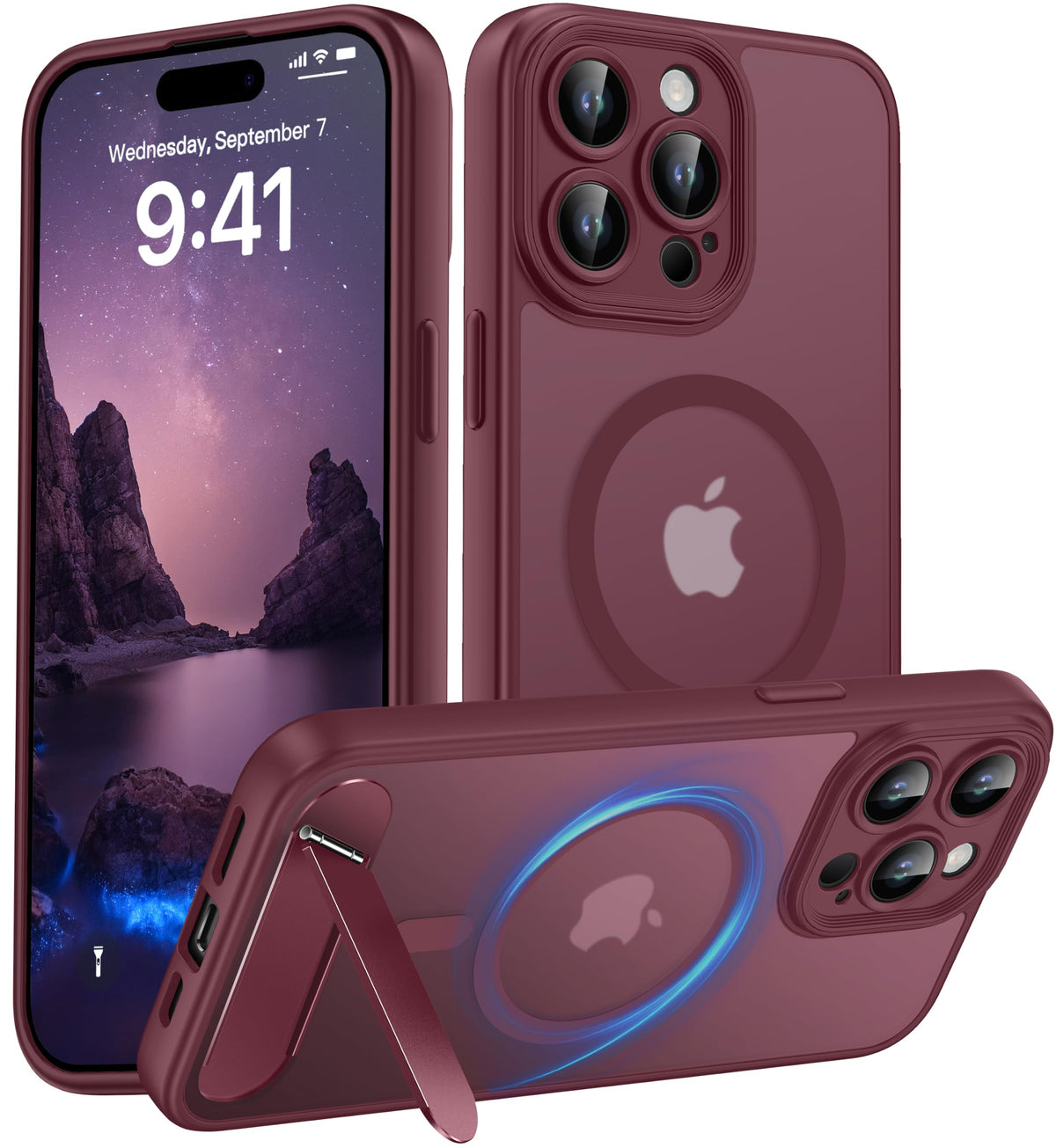 Magnetic Compatible with iPhone 16 Case, [Built-in Kickstand][Full Camera Protection][Compatible with MagSafe][Anti-Fingerprint] Shockproof Phone Case for iPhone 16 6.1",Brown