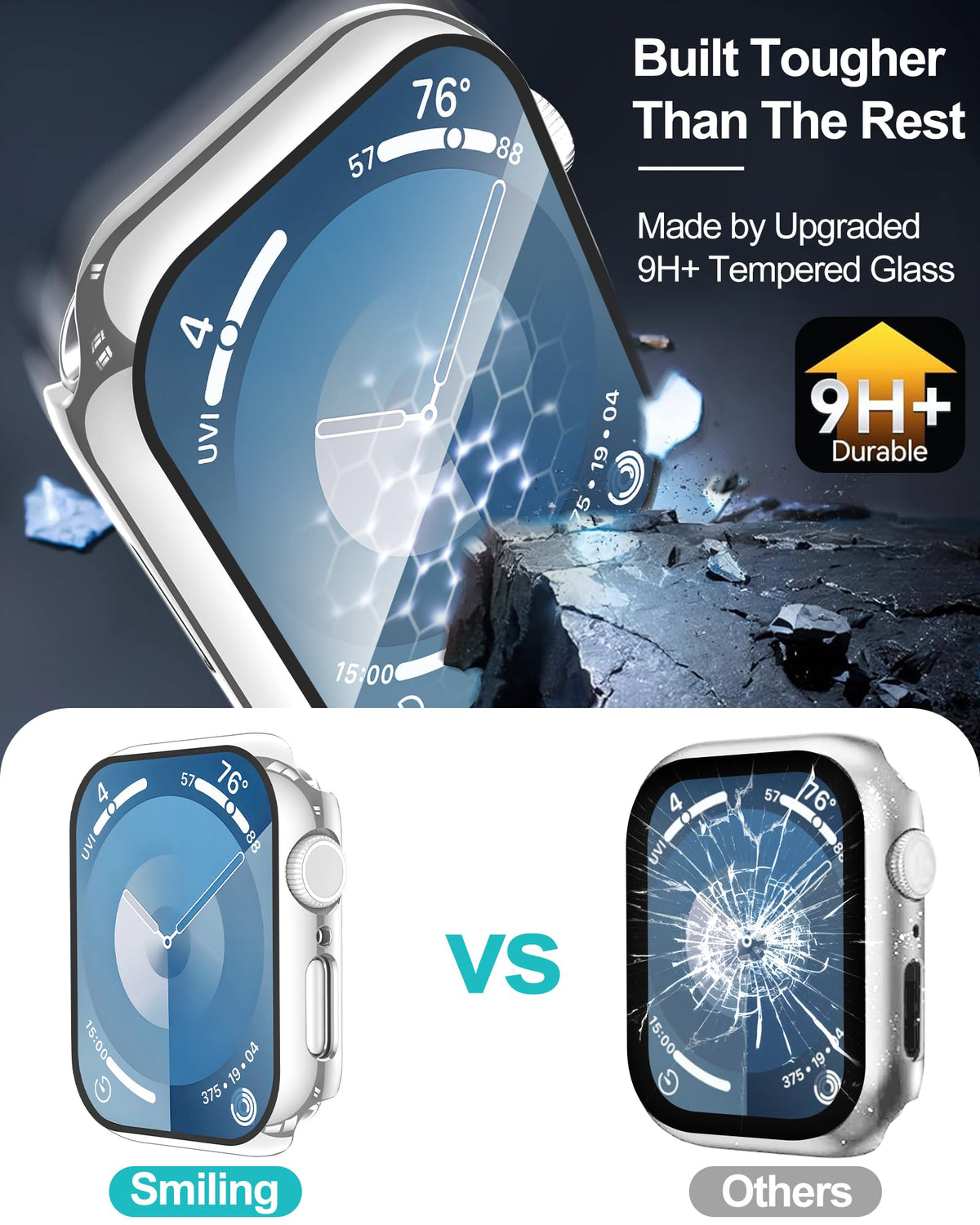 Smiling 2 Pack Case Compatible with Apple Watch Series 9 (2023)/Series 8 /Series 7 45mm with Tempered Glass Screen Protector, Hard PC Case Overall Protective Cover- Starlight