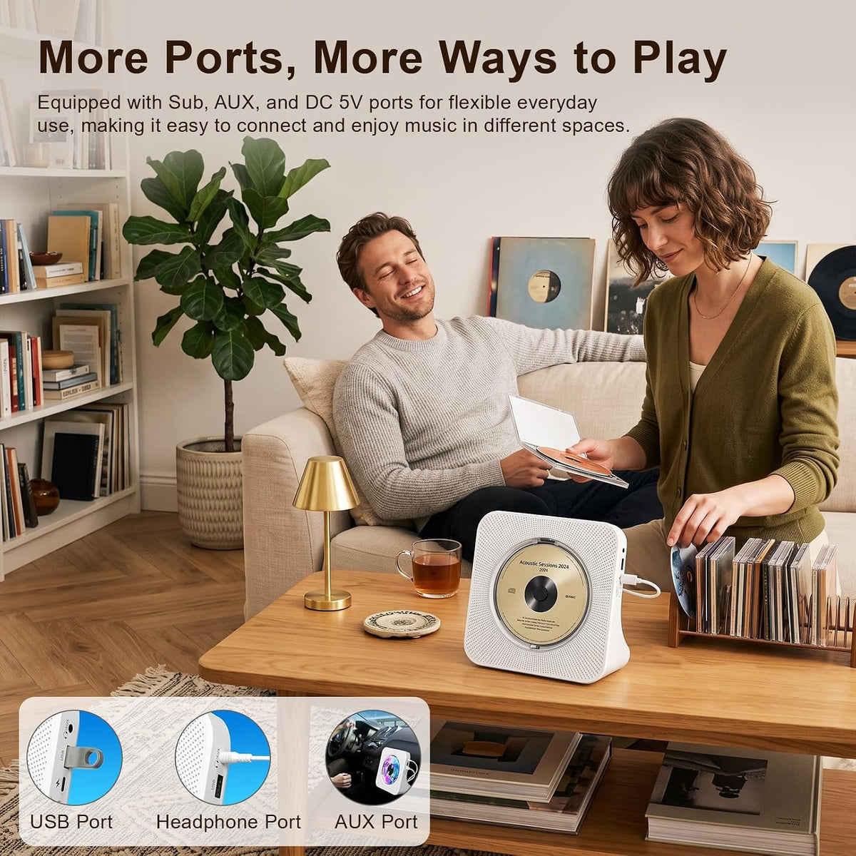 Portable CD Player with Bluetooth, Gueray Desktop CD Players for Home, Bulit-in Double HiFi Speakers, AUX&Headphone Jack, FM Radio Boombox with Remote Control, USB Port,LCD Display (White)
