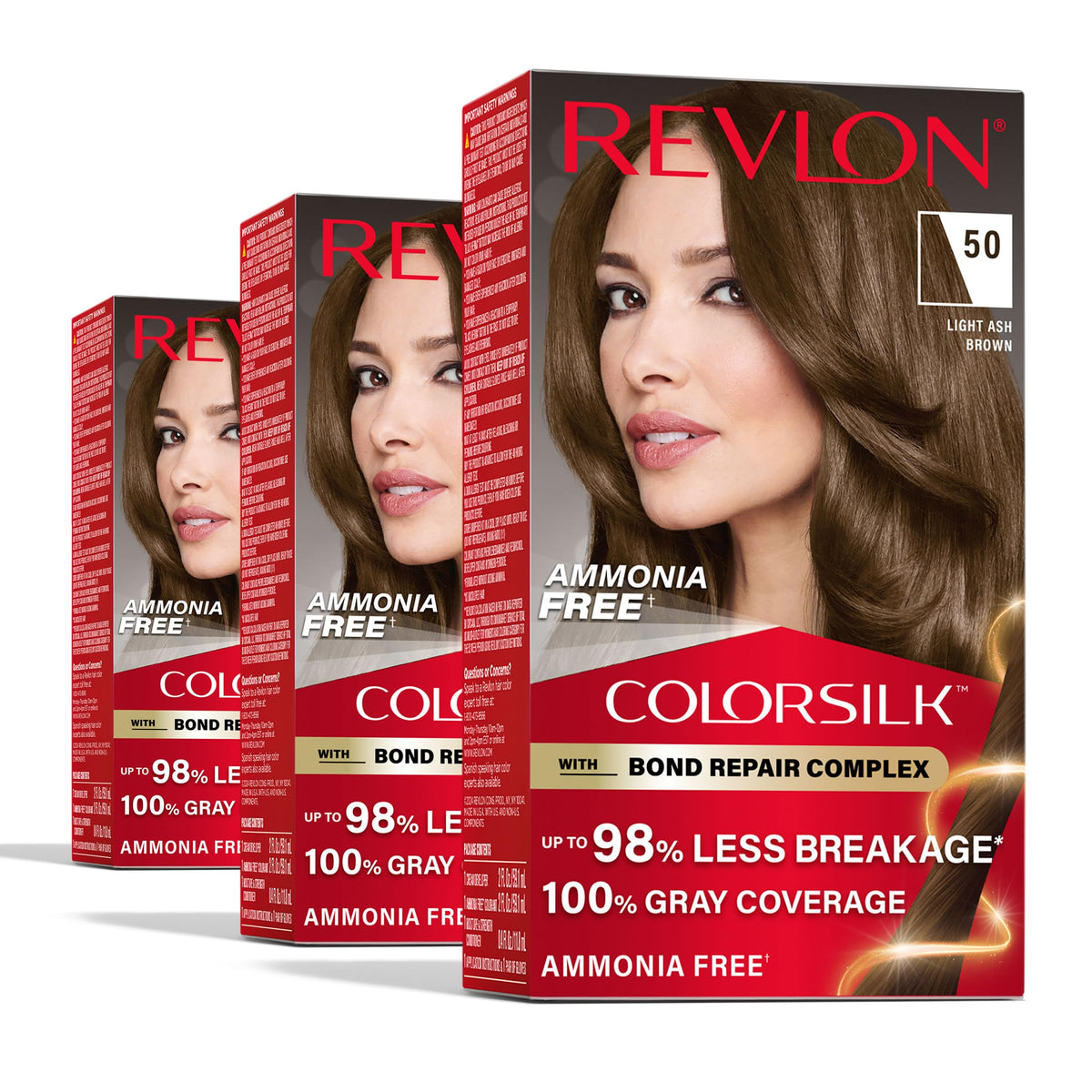 Revlon ColorSilk with Bond Repair Hair Color, 51 Light Brown, 3pk