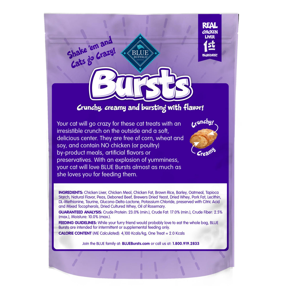 Blue Buffalo Bursts Seafood Crunchy & Creamy Cat Treats, 2 oz, 6 ct