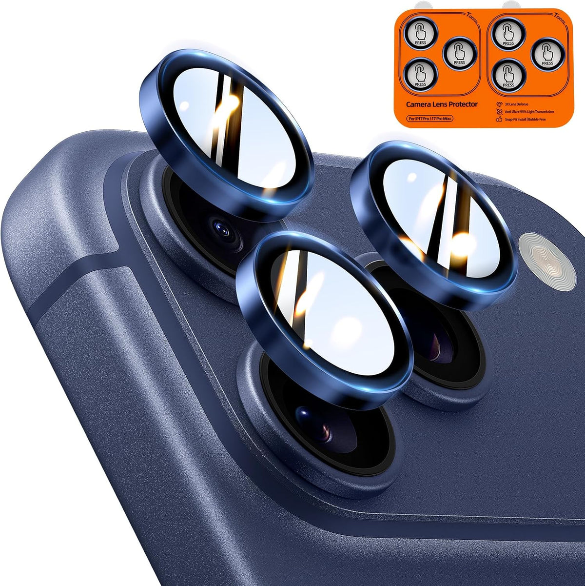 TOCOL for iPhone 16 Pro Max Camera Lens Protector/iPhone 16 Pro Camera Lens Protector Tempered Glass HD Individual Scratch Resistant Cover Accessories Case Friendly 2 Pack（Light Blue）