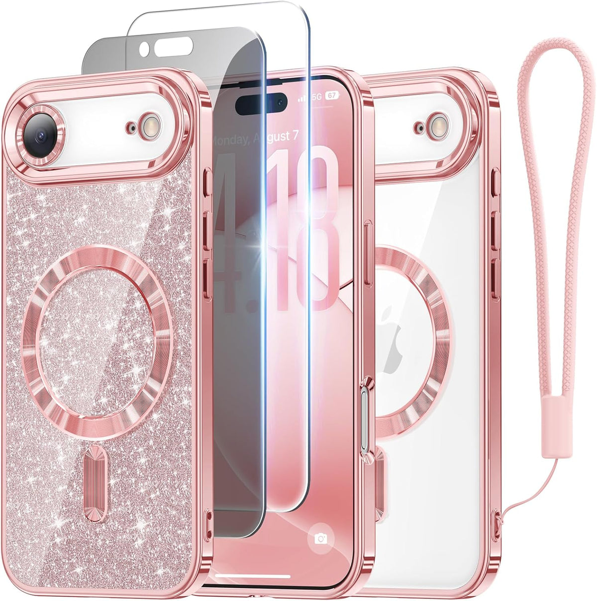 Meifigno for iPhone 16 Plus Case + HD & Privacy Tempered Glass, Hot Pink