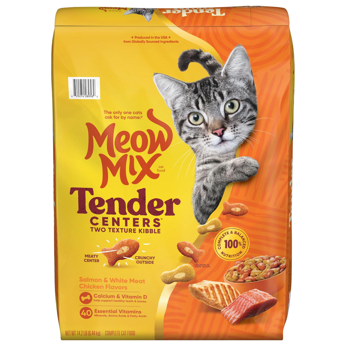 Meow Mix Tender Centers, Dry Cat Food, Salmon & Turkey Flavors, 4 Bags