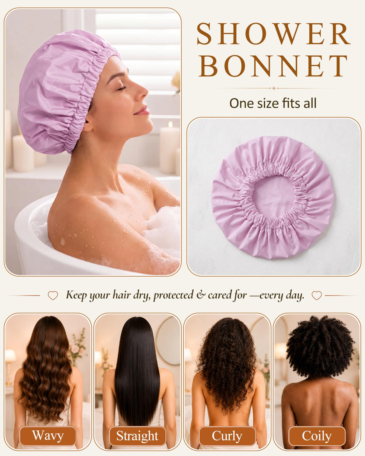 Edoneery Shower Caps for Women Reusable Waterproof, Shower Hair Cap