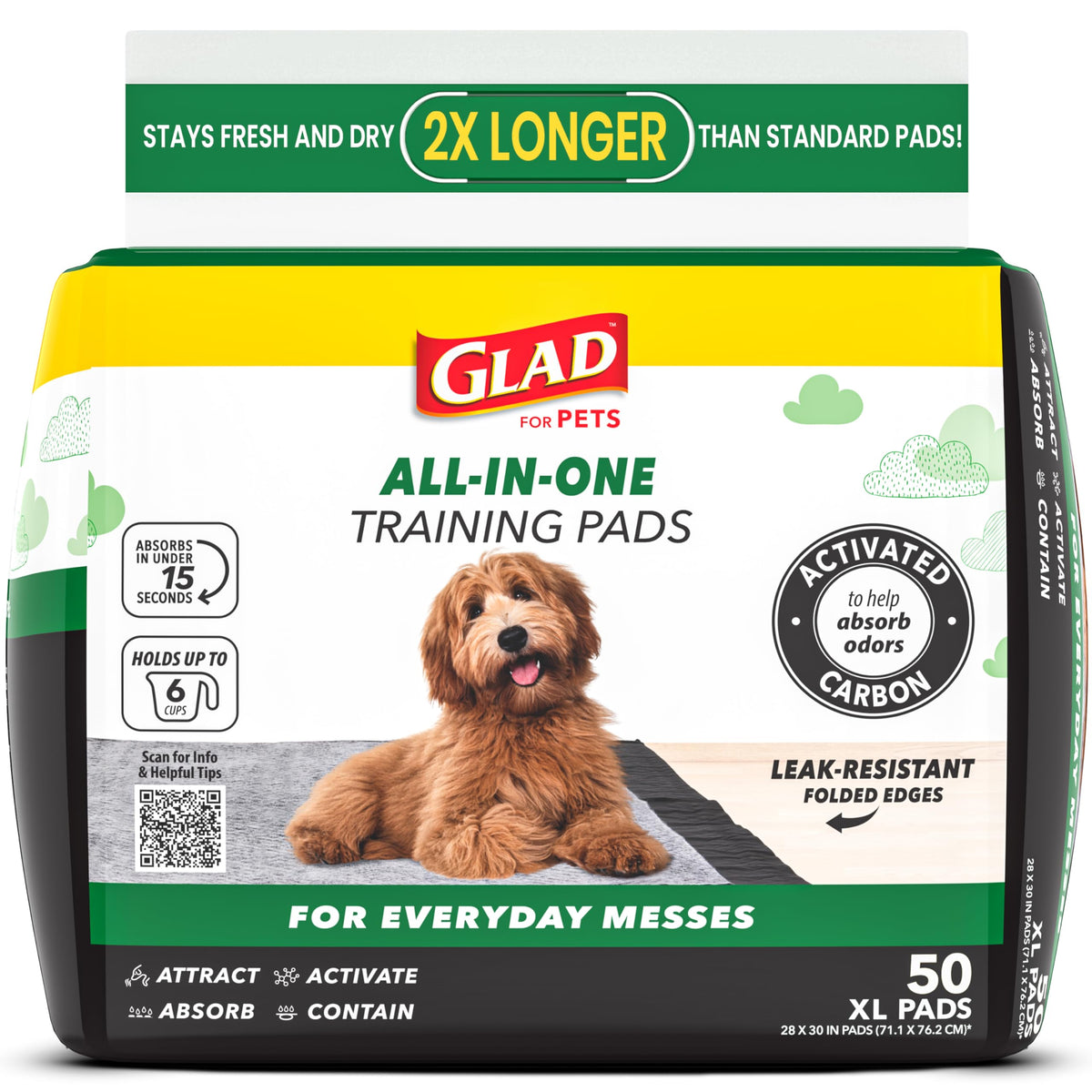 Glad for Pets, Activated Carbon, Large Puppy Pads, Dog Pee Pads, 150 Count